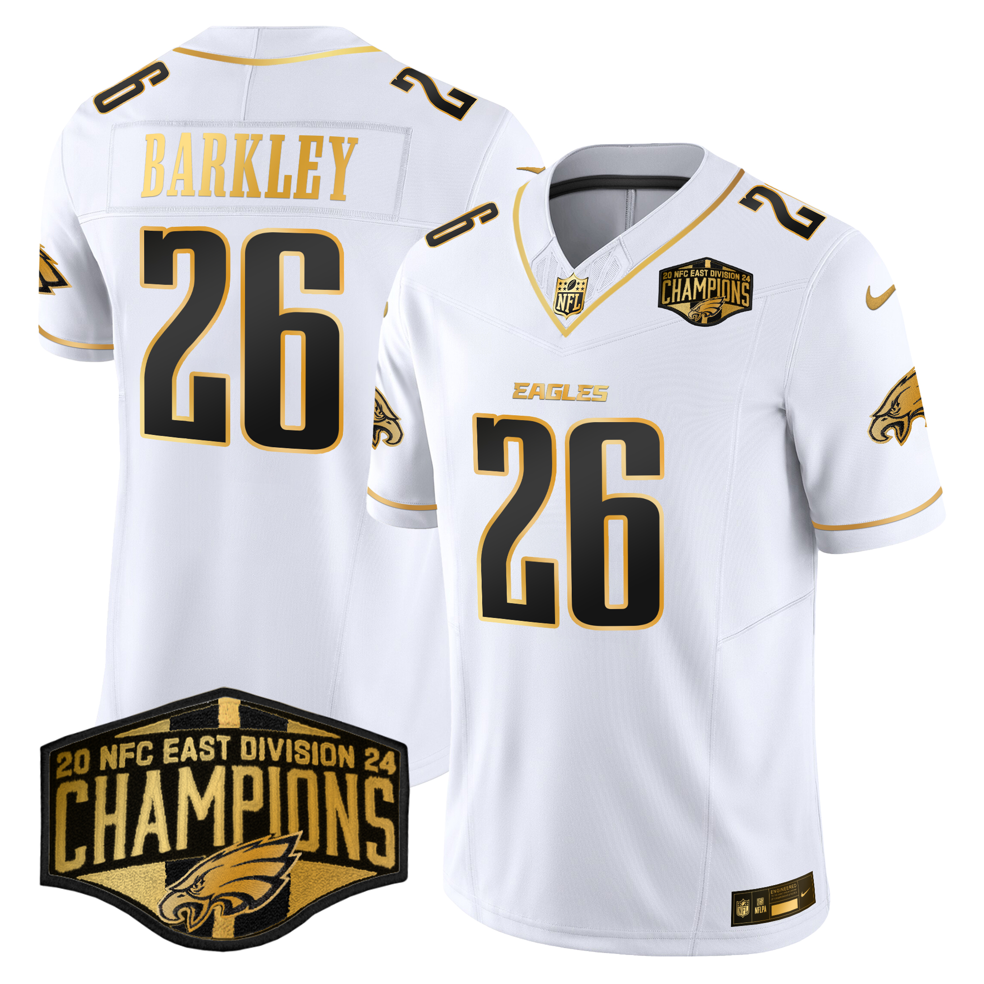 Saquon Barkley Men's Philadelphia Eagles 2024 NFC East Division Champions Gold Vapor Limited White Gold Jersey - All Stitched