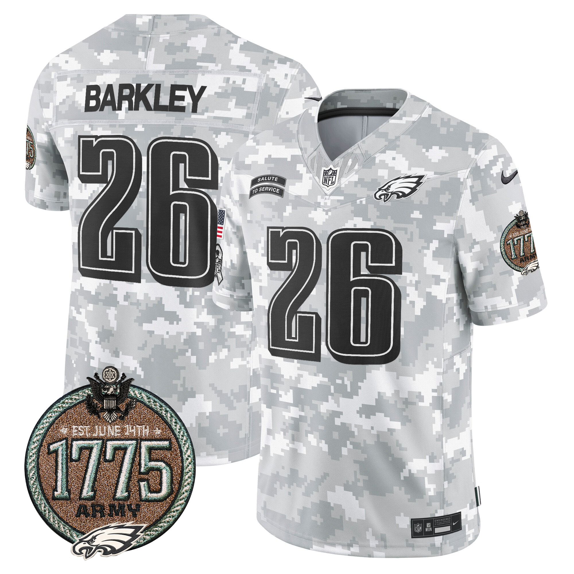 Saquon Barkley Men's Philadelphia Eagles 2024 Salute to Service Establishment Year Patch Vapor Limited Army Jersey - All Stitched