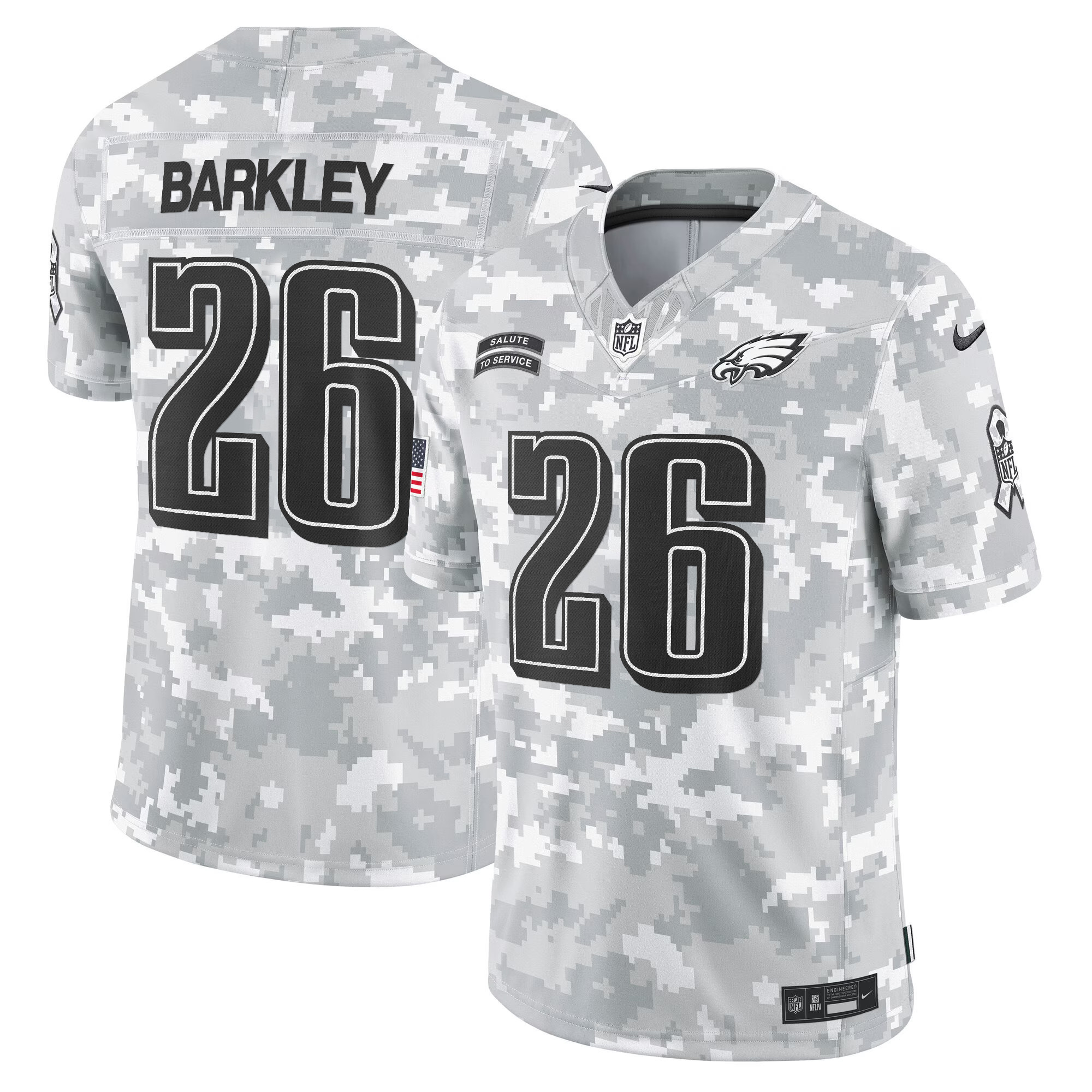 Saquon Barkley Men's Philadelphia Eagles 2024 Salute to Service Vapor Limited Arctic Camo Jersey - All Stitched