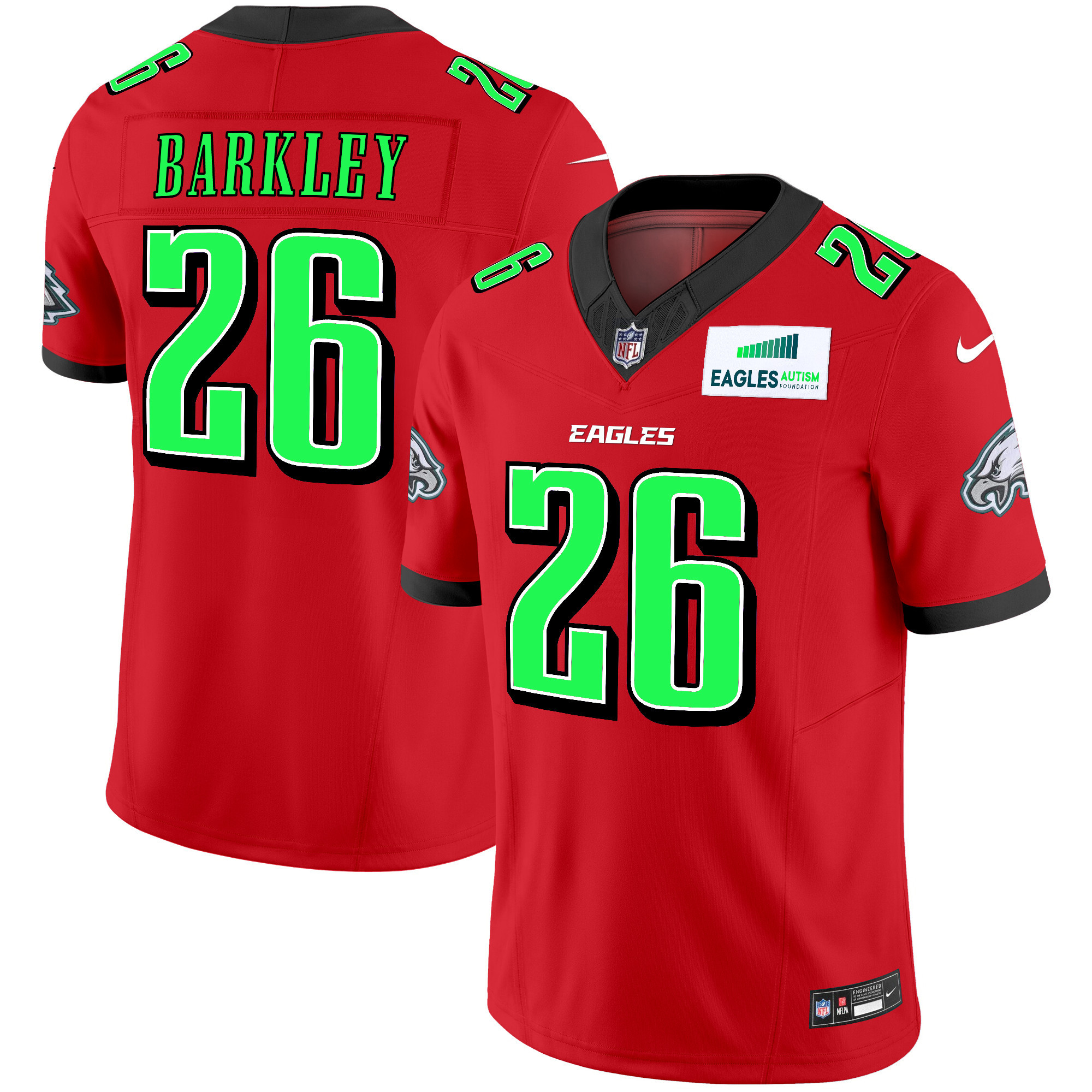 Saquon Barkley Men's Philadelphia Eagles Autism Foundation Patch Vapor Limited Red Jersey - All Stitched