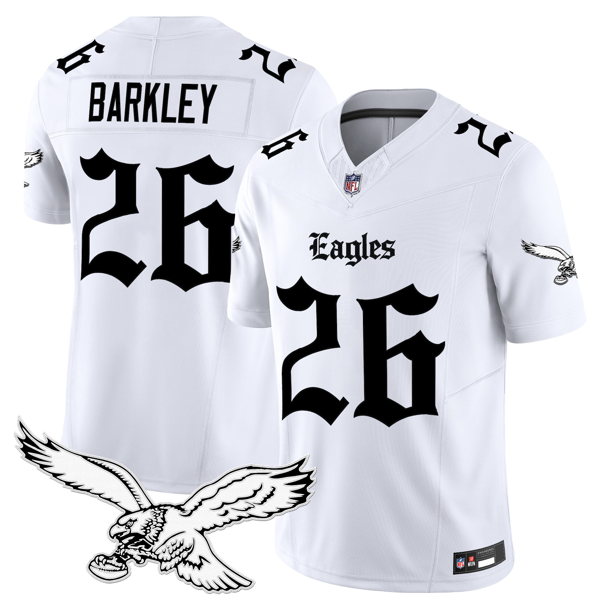 Saquon Barkley Men's Philadelphia Eagles 'Gothic Philly Edition' Vapor Limited White Jersey - All Stitched