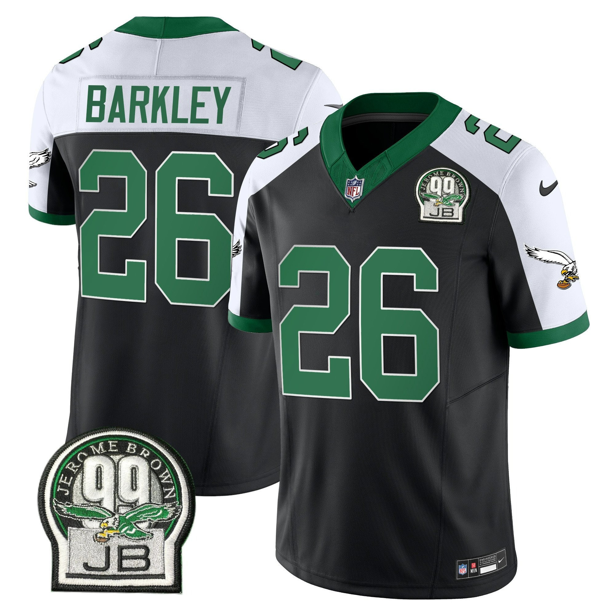 Saquon Barkley Men's Philadelphia Eagles Jerome Brown Patch Kelly Green Alternate Black Alternate Jersey - All Stitched