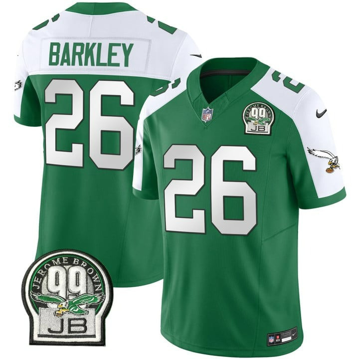 Saquon Barkley Men's Philadelphia Eagles Jerome Brown Patch Kelly Green Alternate Kelly Alternate Jersey - All Stitched