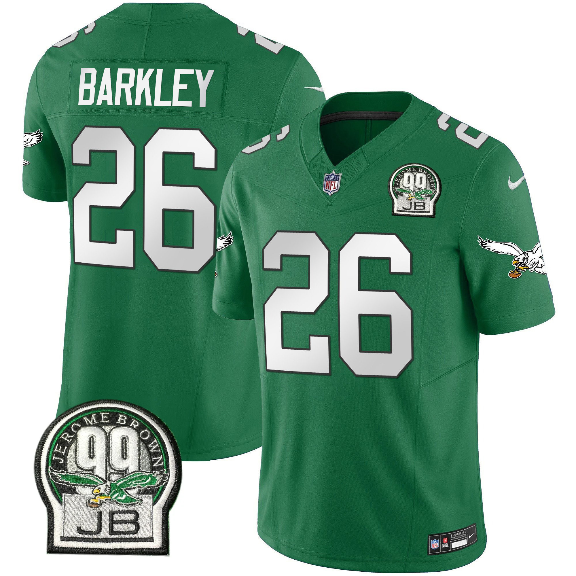 Saquon Barkley Men's Philadelphia Eagles Jerome Brown Patch Kelly Green Alternate Kelly Green Jersey - All Stitched