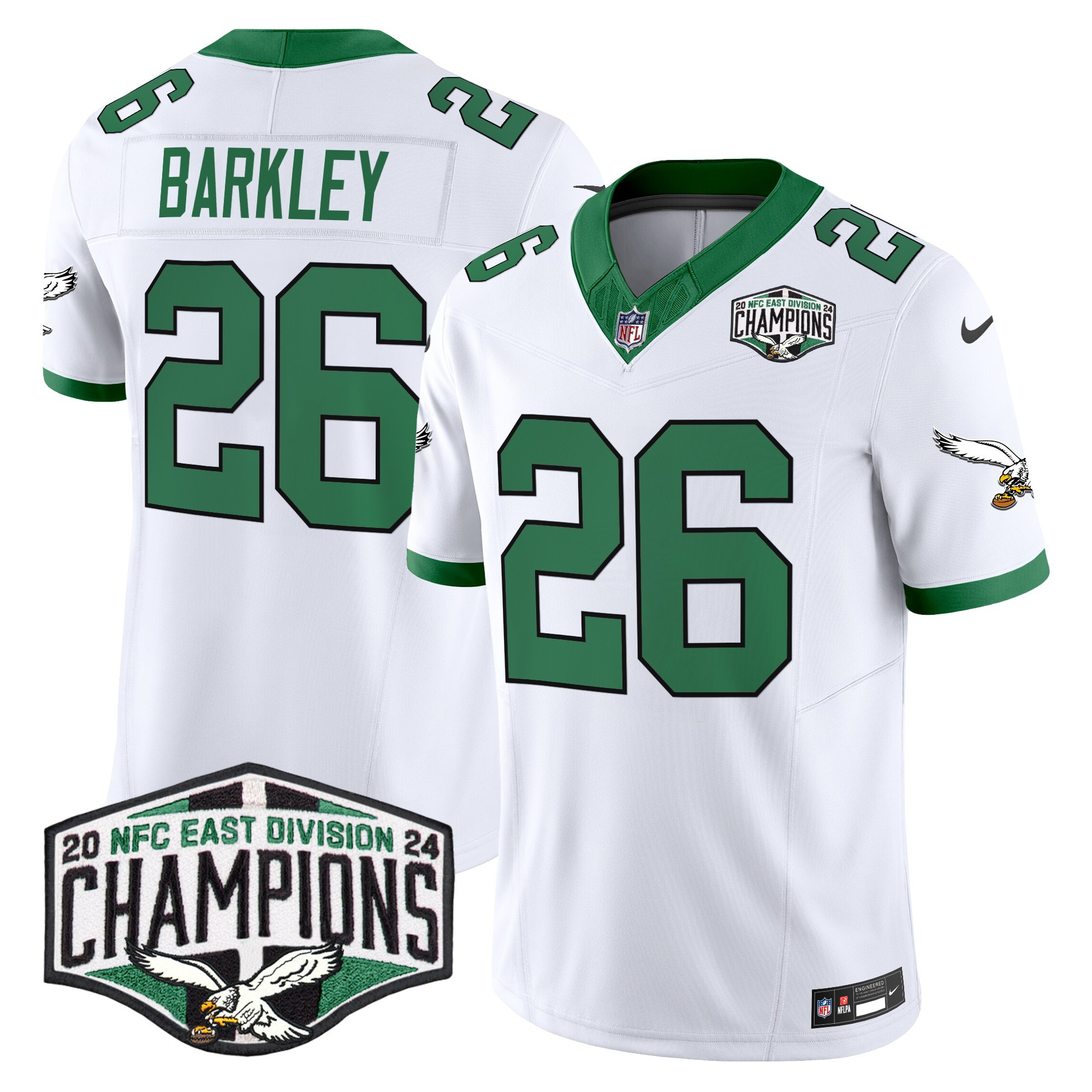 Saquon Barkley Men's Philadelphia Eagles Kelly Green 2024 NFC East Division Champions Vapor Limited Kelly White Jersey - All Stitched