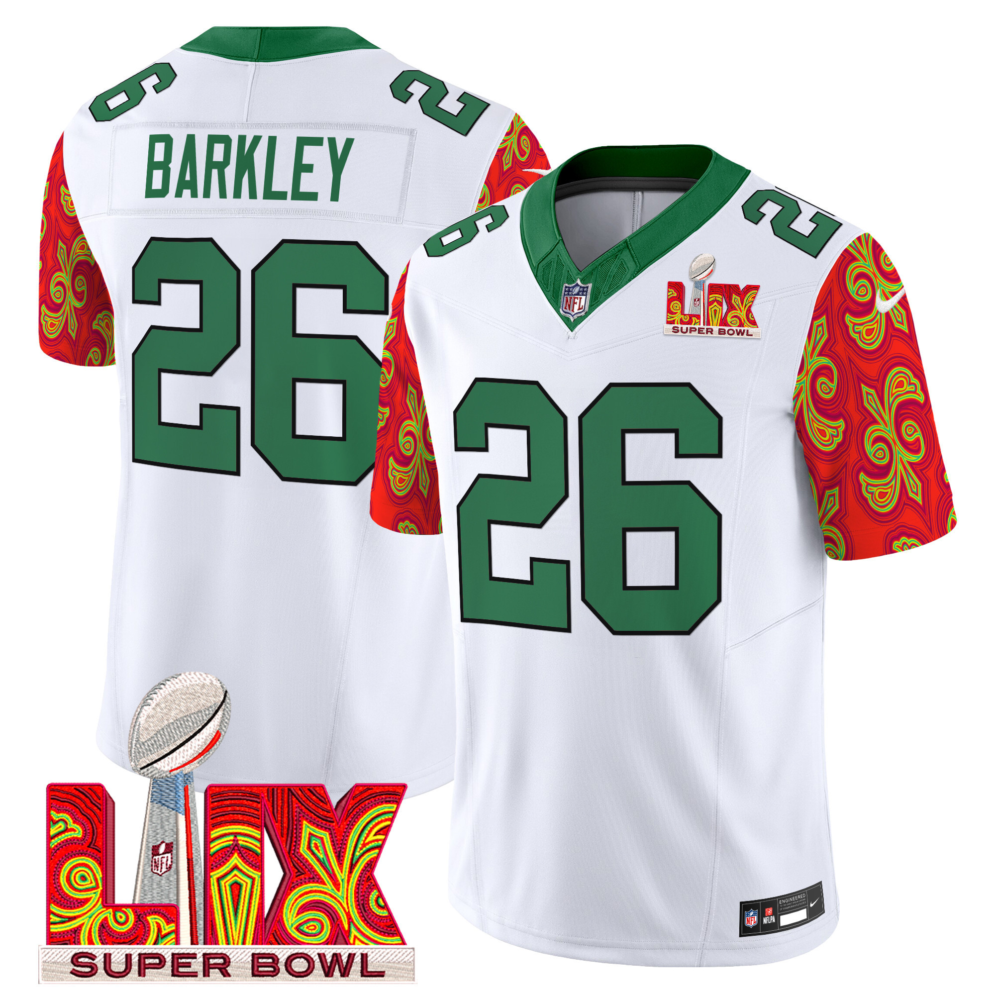 Saquon Barkley Men's Philadelphia Eagles Kelly Green Super Bowl LIX Style Vapor Limited Kelly White Jersey - All Stitched