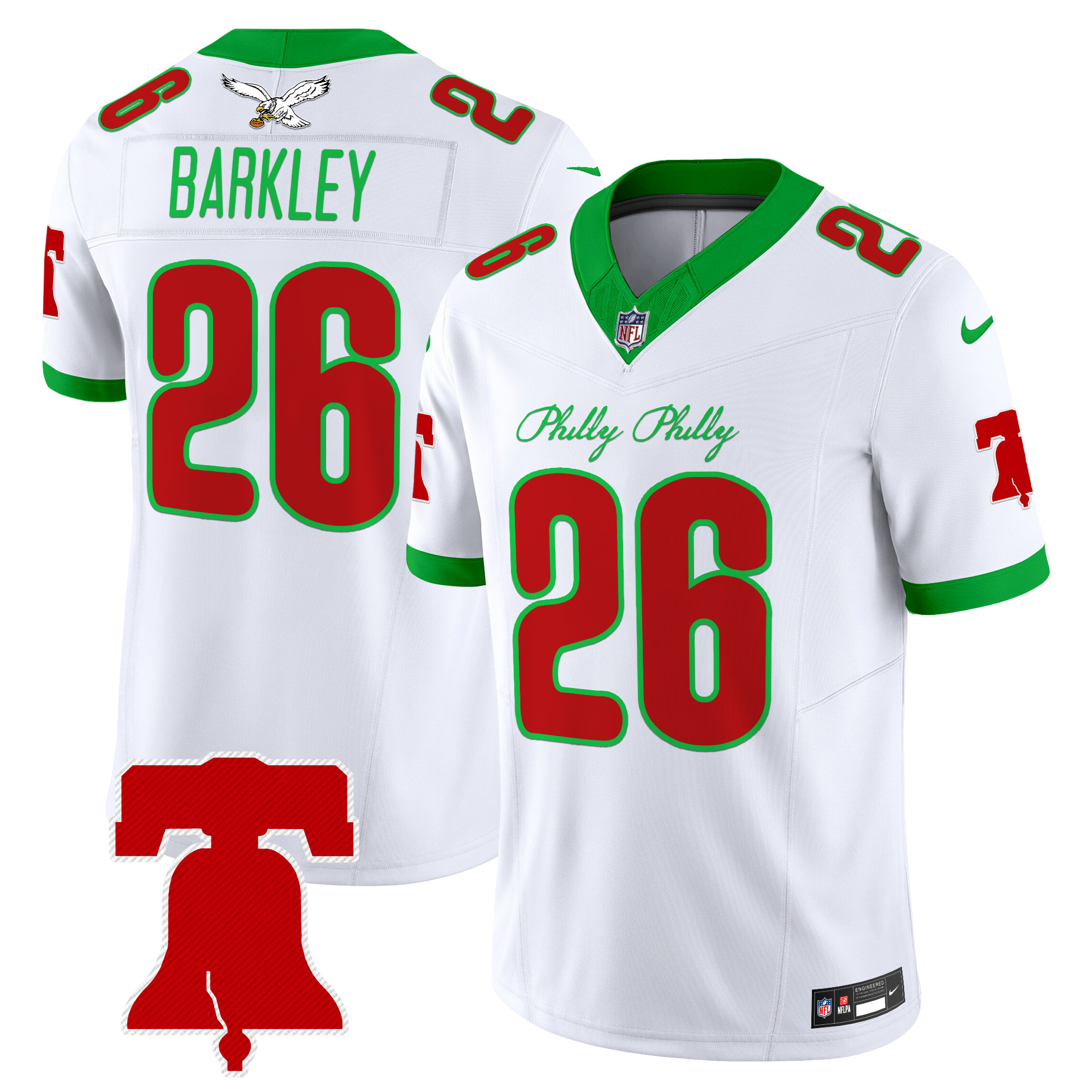 Saquon Barkley Men's Philadelphia Eagles Philly Phanatic Style Vapor Limited Kelly White Jersey - All Stitched