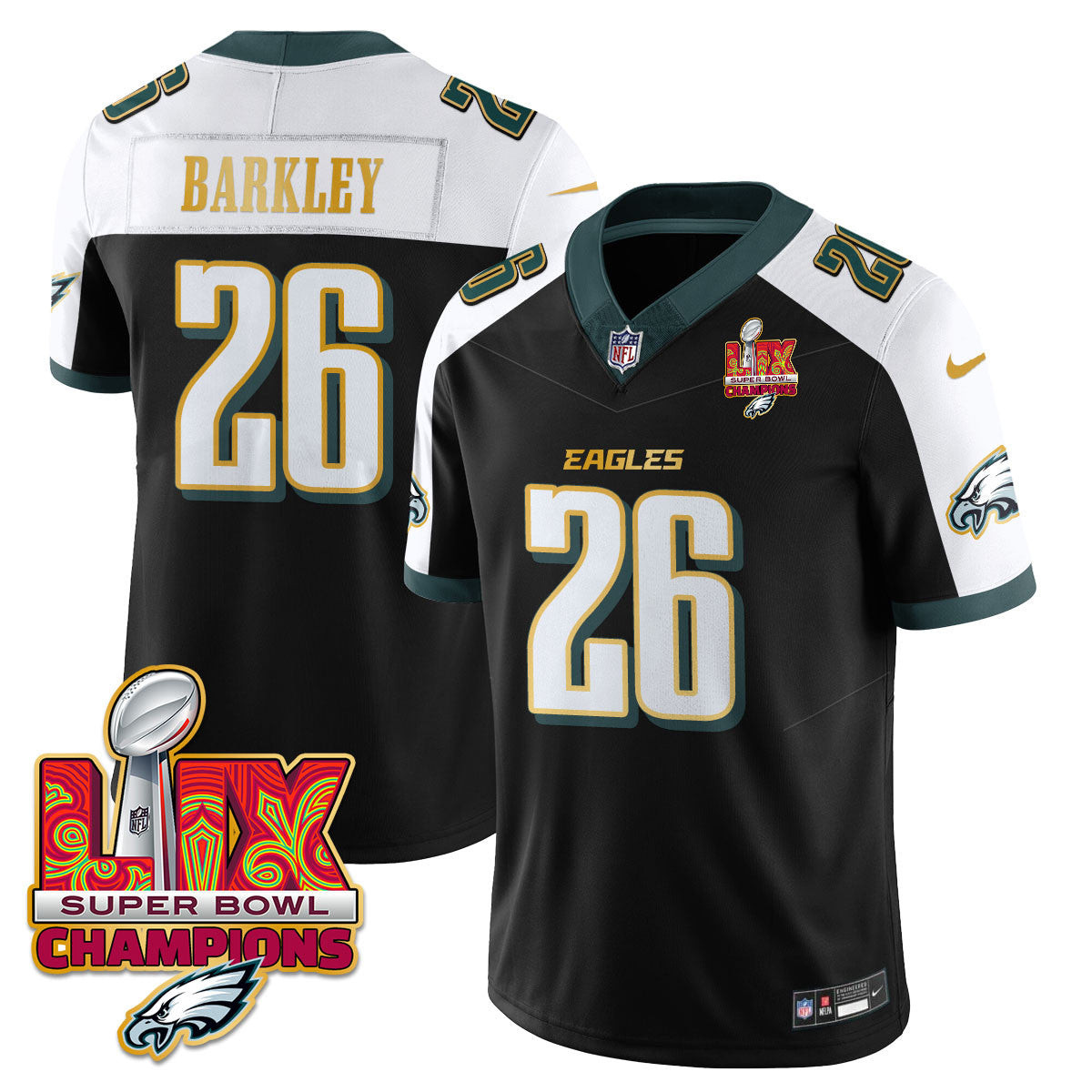 Saquon Barkley Men's Philadelphia Eagles Super Bowl LIX Champions Gold Trim Vapor Limited Black Alternate Jersey - All Stitched