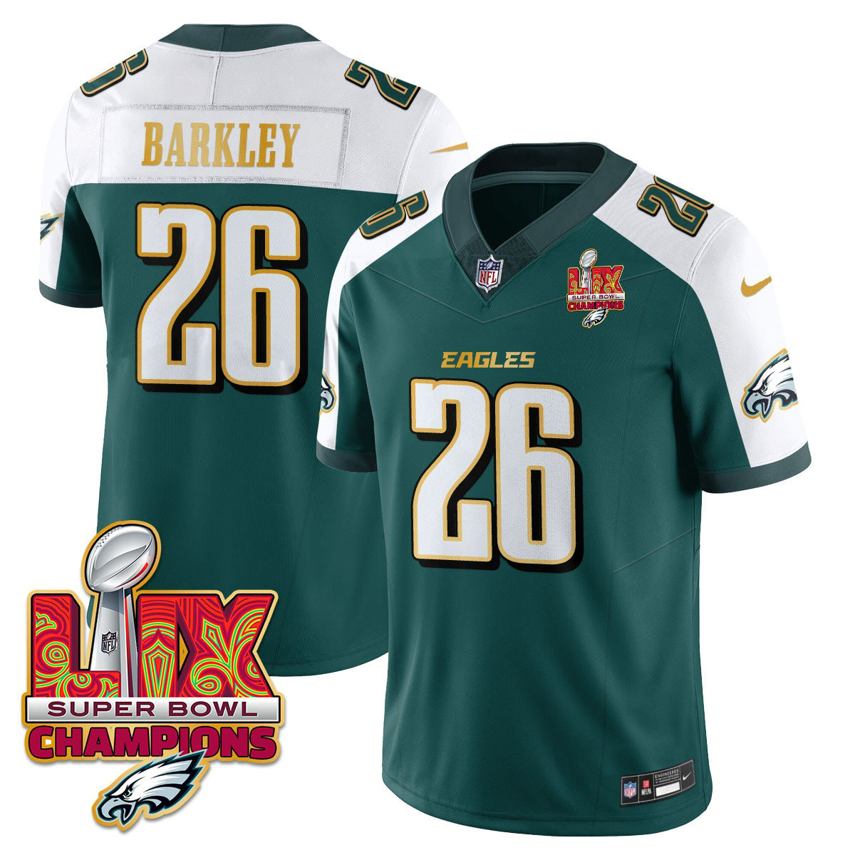 Saquon Barkley Men's Philadelphia Eagles Super Bowl LIX Champions Gold Trim Vapor Limited Green Alternate Jersey - All Stitched