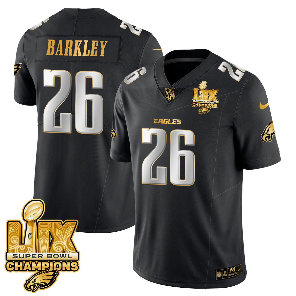 Saquon Barkley Men's Philadelphia Eagles Super Bowl LIX Champions Gold Vapor Limited Black Limited Jersey - All Stitched