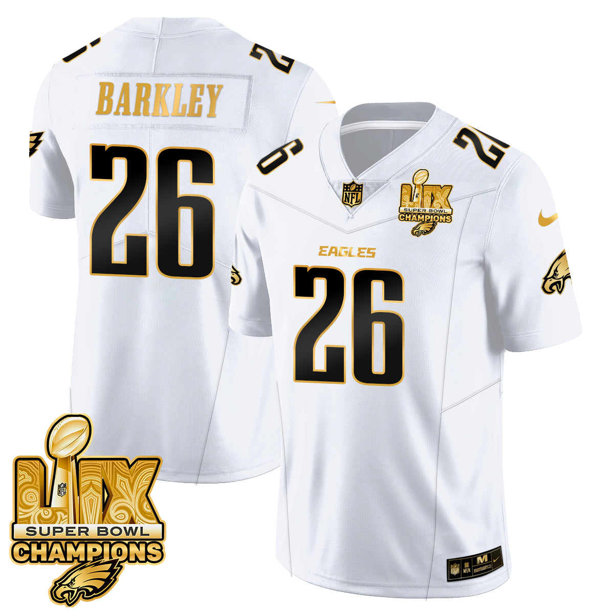 Saquon Barkley Men's Philadelphia Eagles Super Bowl LIX Champions Gold Vapor Limited White Gold Jersey - All Stitched