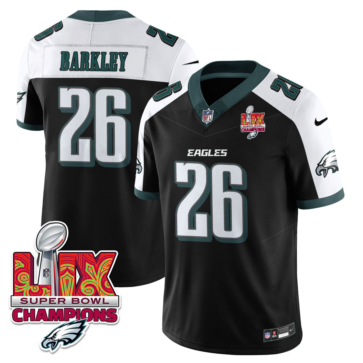 Saquon Barkley Men's Philadelphia Eagles Super Bowl LIX Champions Vapor Limited Black Alternate Jersey - All Stitched