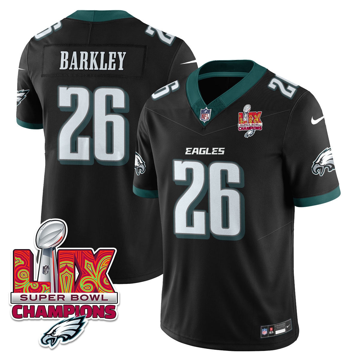 Saquon Barkley Men's Philadelphia Eagles Super Bowl LIX Champions Vapor Limited Black Jersey - All Stitched