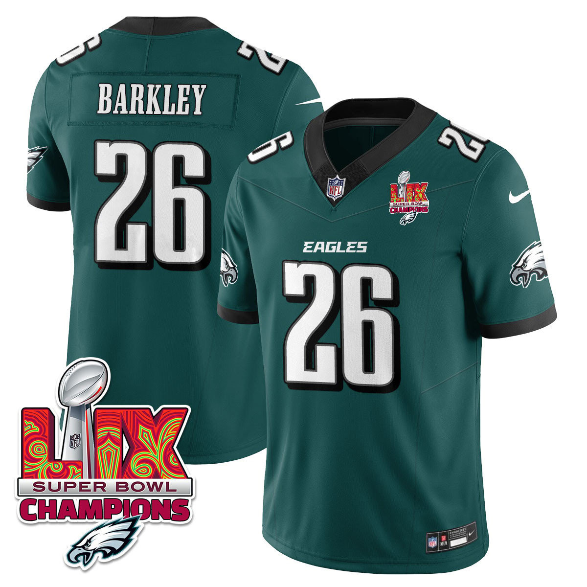 Saquon Barkley Men's Philadelphia Eagles Super Bowl LIX Champions Vapor Limited Midnight Green Jersey - All Stitched
