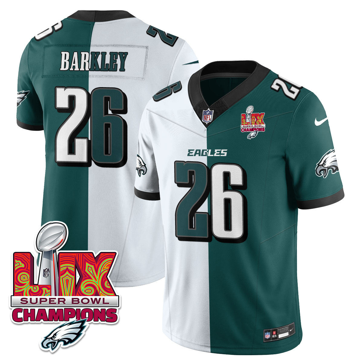 Saquon Barkley Men's Philadelphia Eagles Super Bowl LIX Champions Vapor Limited Split Jersey - All Stitched