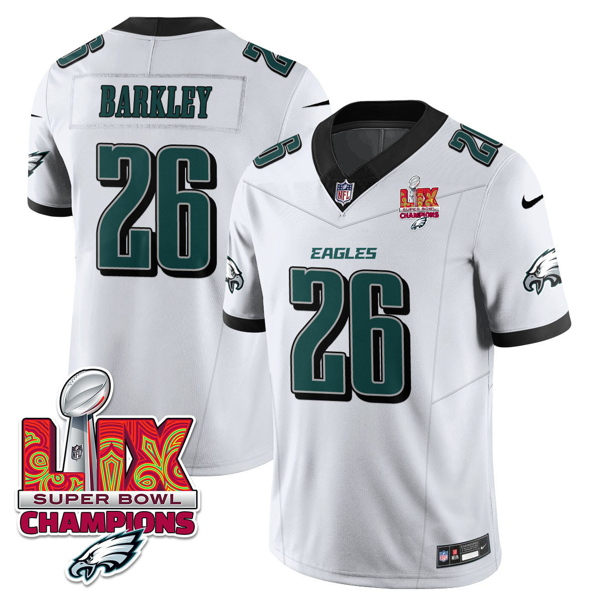 Saquon Barkley Men's Philadelphia Eagles Super Bowl LIX Champions Vapor Limited White Jersey - All Stitched