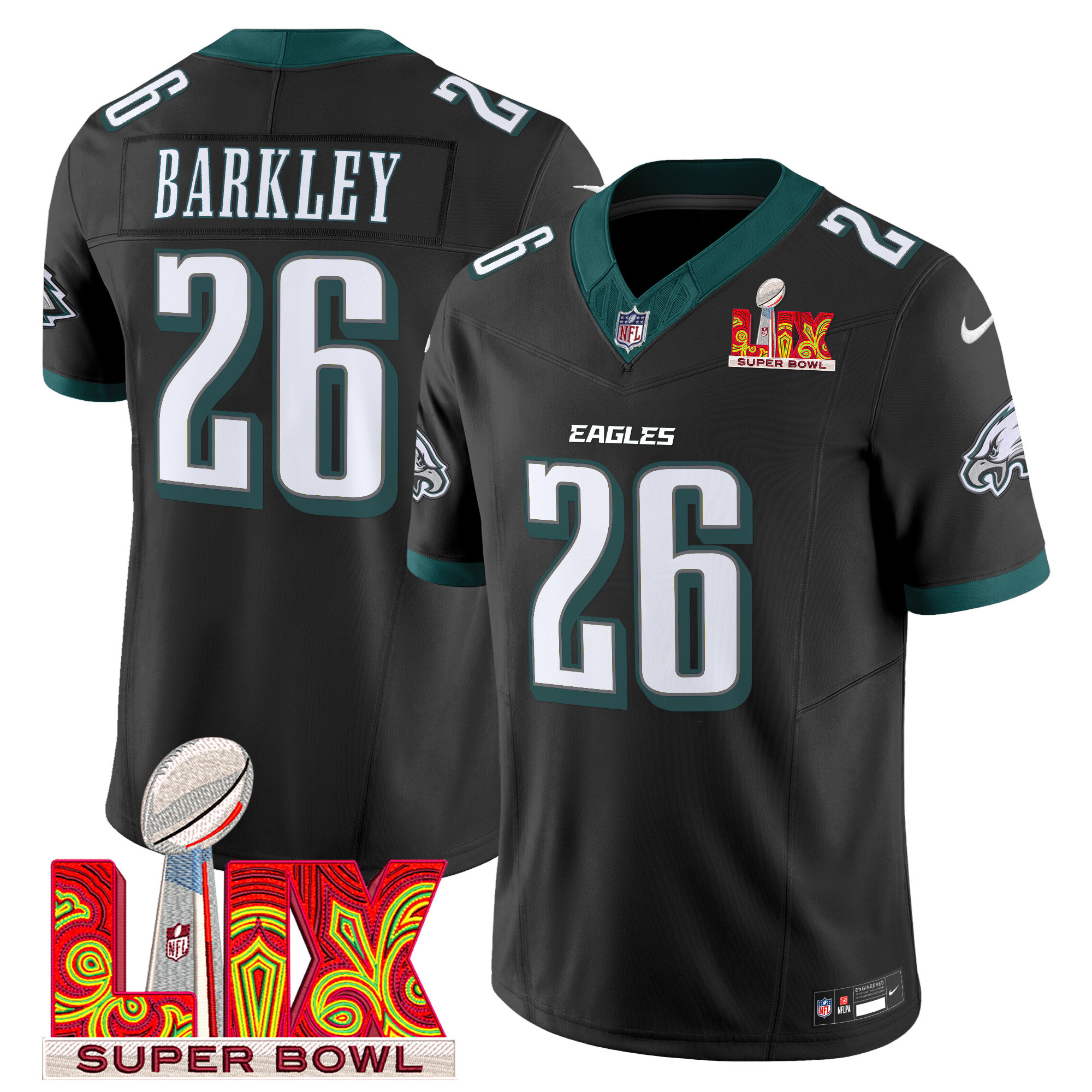 Saquon Barkley Men's Philadelphia Eagles Super Bowl LIX Patch Vapor Limited Black Jersey - All Stitched
