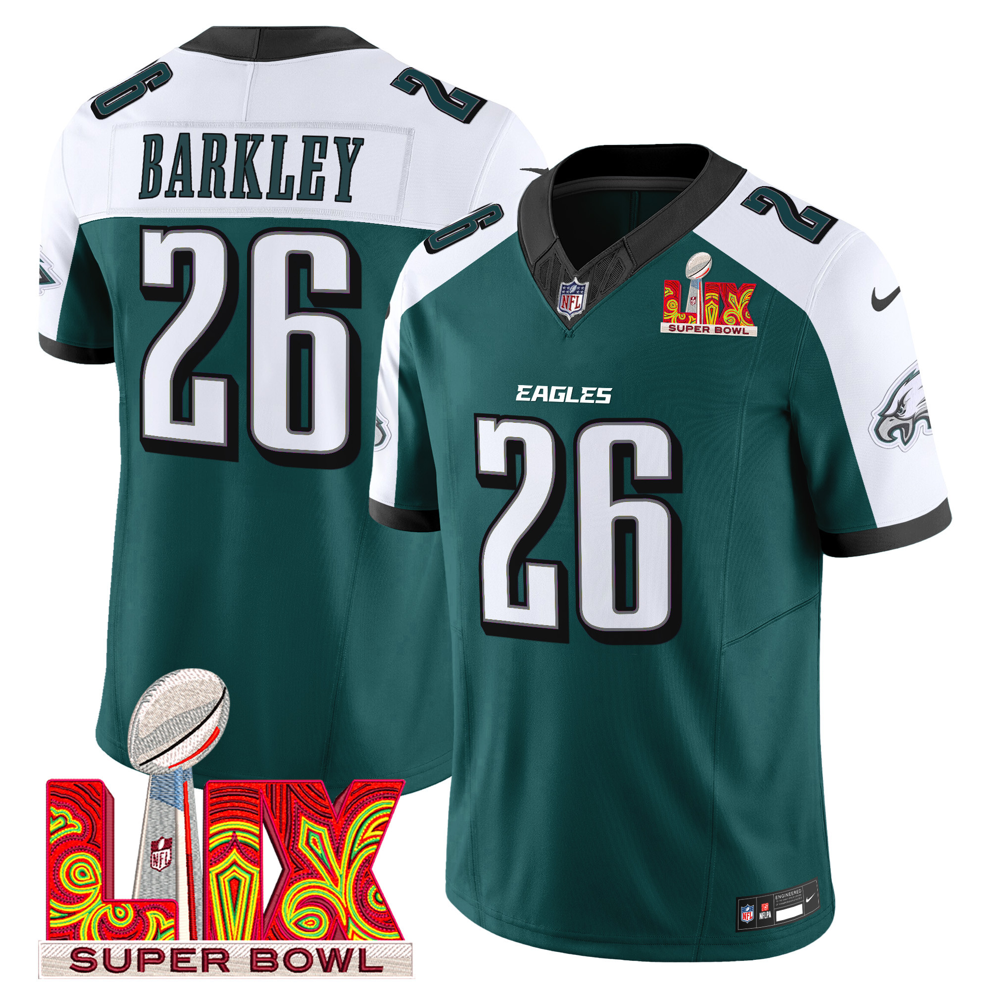 Saquon Barkley Men's Philadelphia Eagles Super Bowl LIX Patch Vapor Limited Green Alternate Jersey - All Stitched