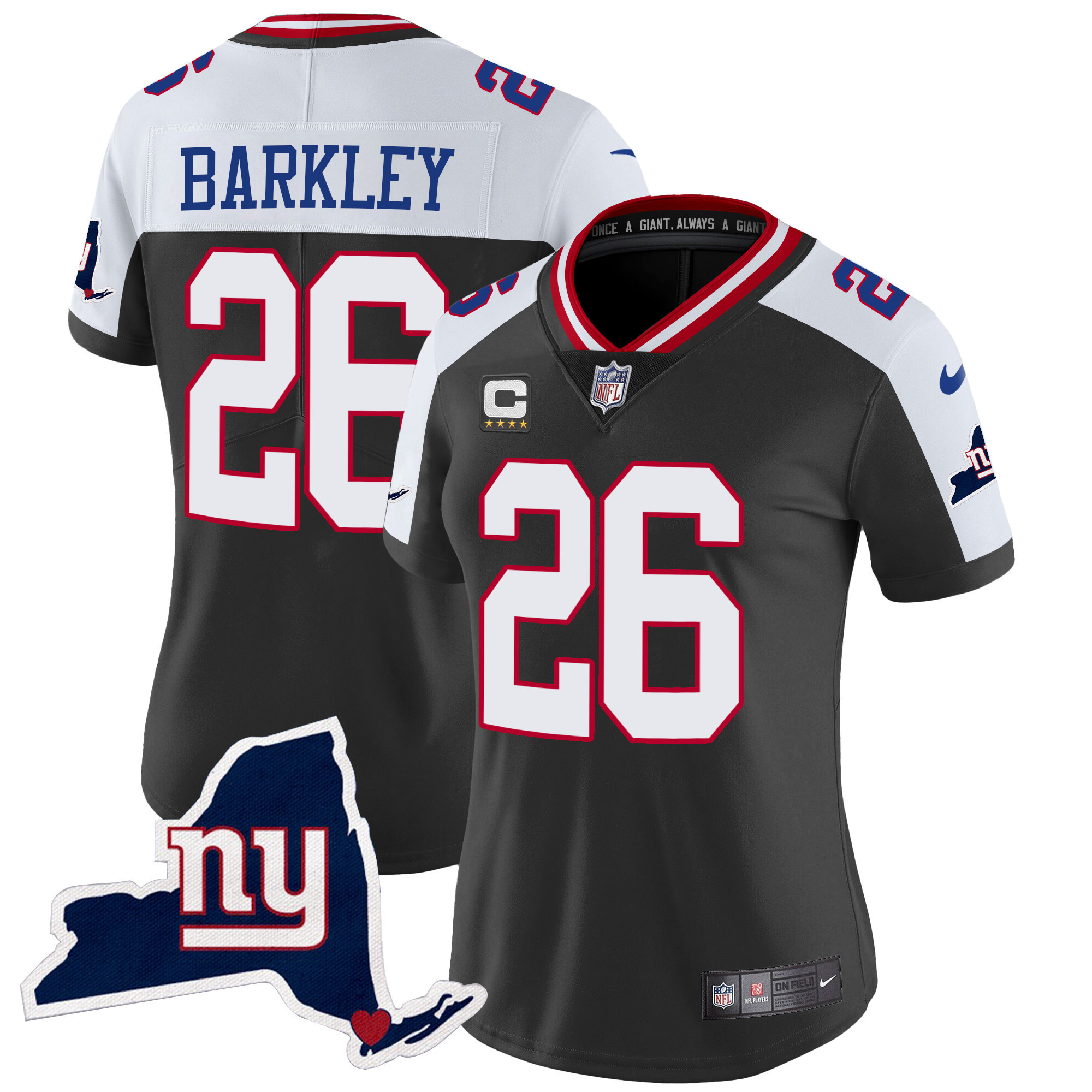 Saquon Barkley Women's New York Giants New York State Map Patch Limited Black Alternate Jersey - All Stitched