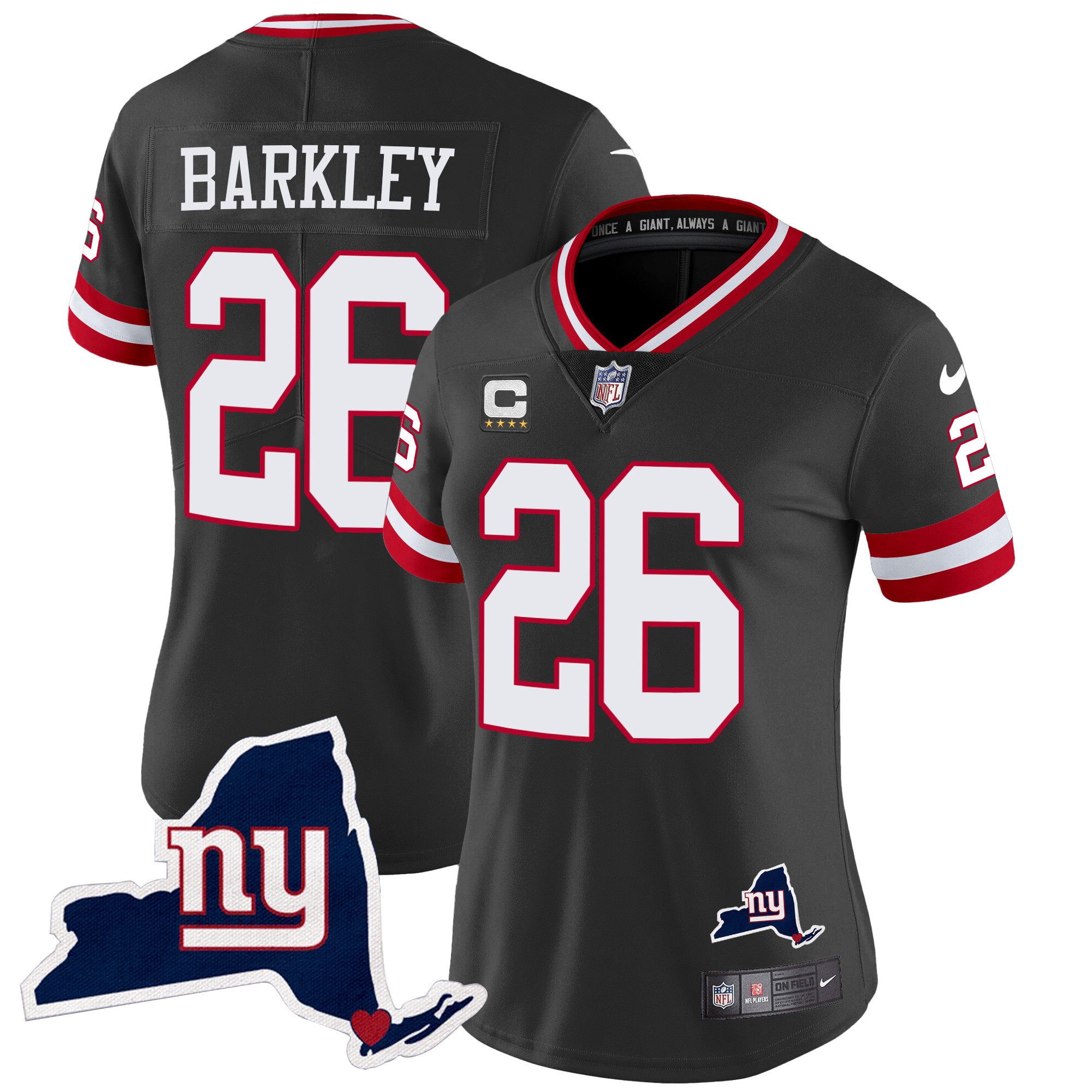 Saquon Barkley Women's New York Giants New York State Map Patch Limited Black Jersey - All Stitched