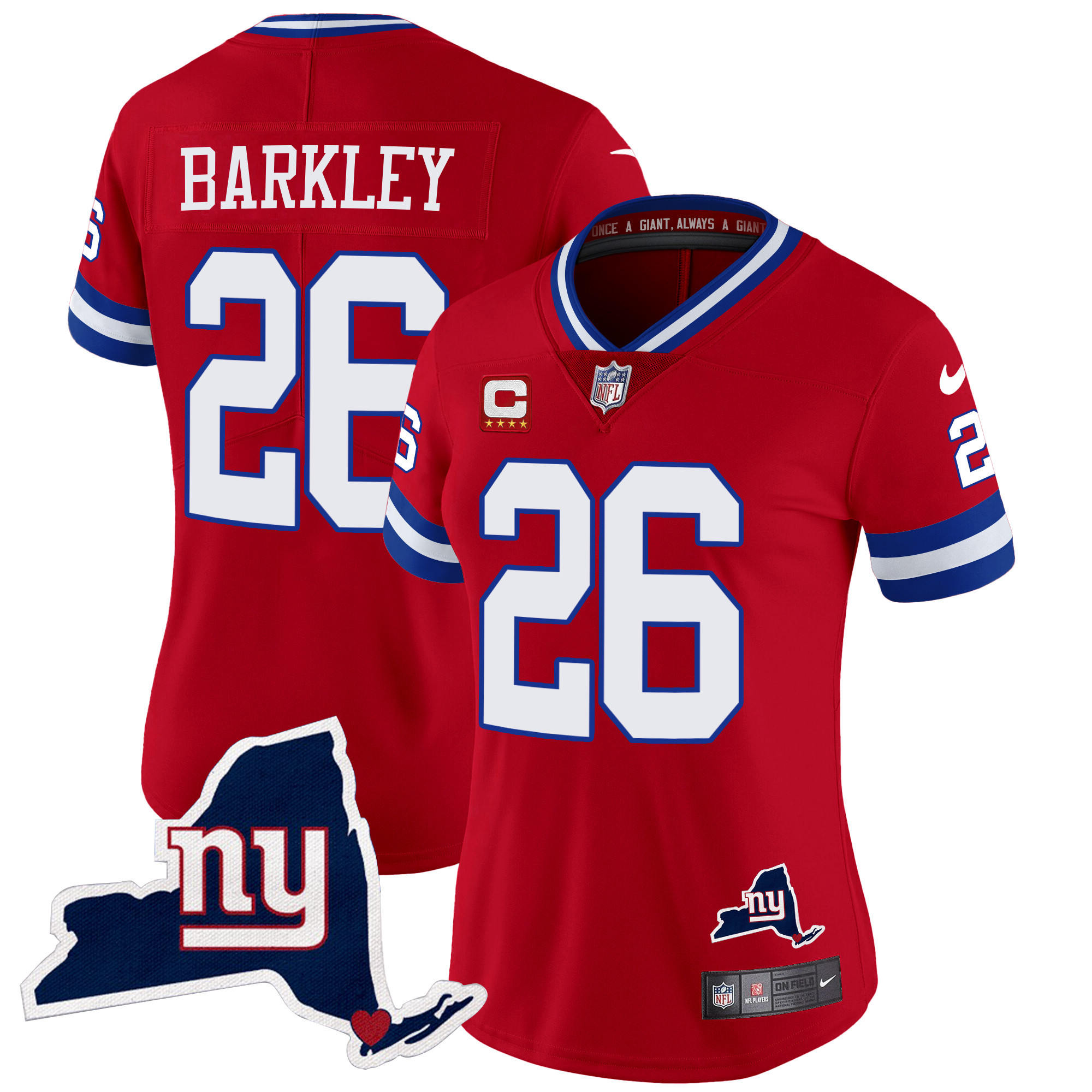 Saquon Barkley Women's New York Giants New York State Map Patch Limited Red Jersey - All Stitched