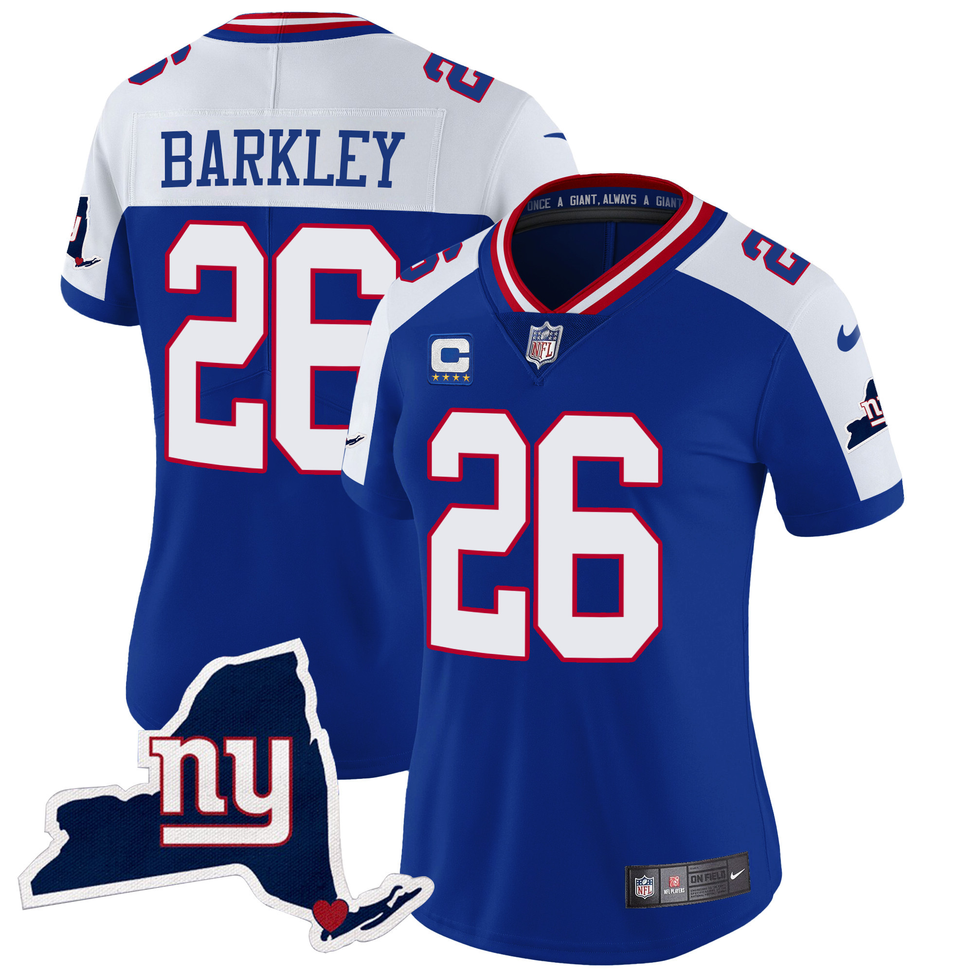 Saquon Barkley Women's New York Giants New York State Map Patch Limited Royal Alternate Jersey - All Stitched