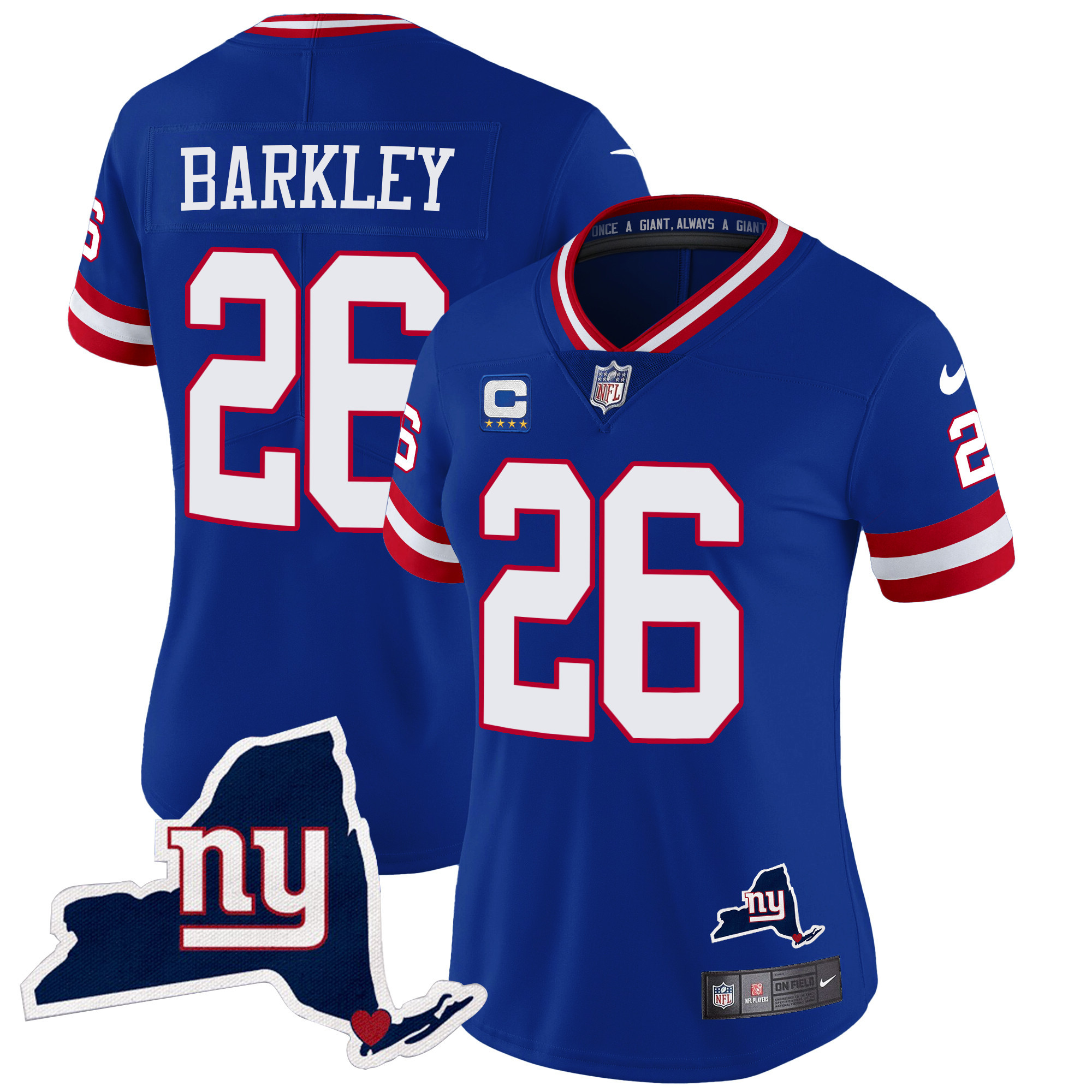Saquon Barkley Women's New York Giants New York State Map Patch Limited Royal Jersey - All Stitched