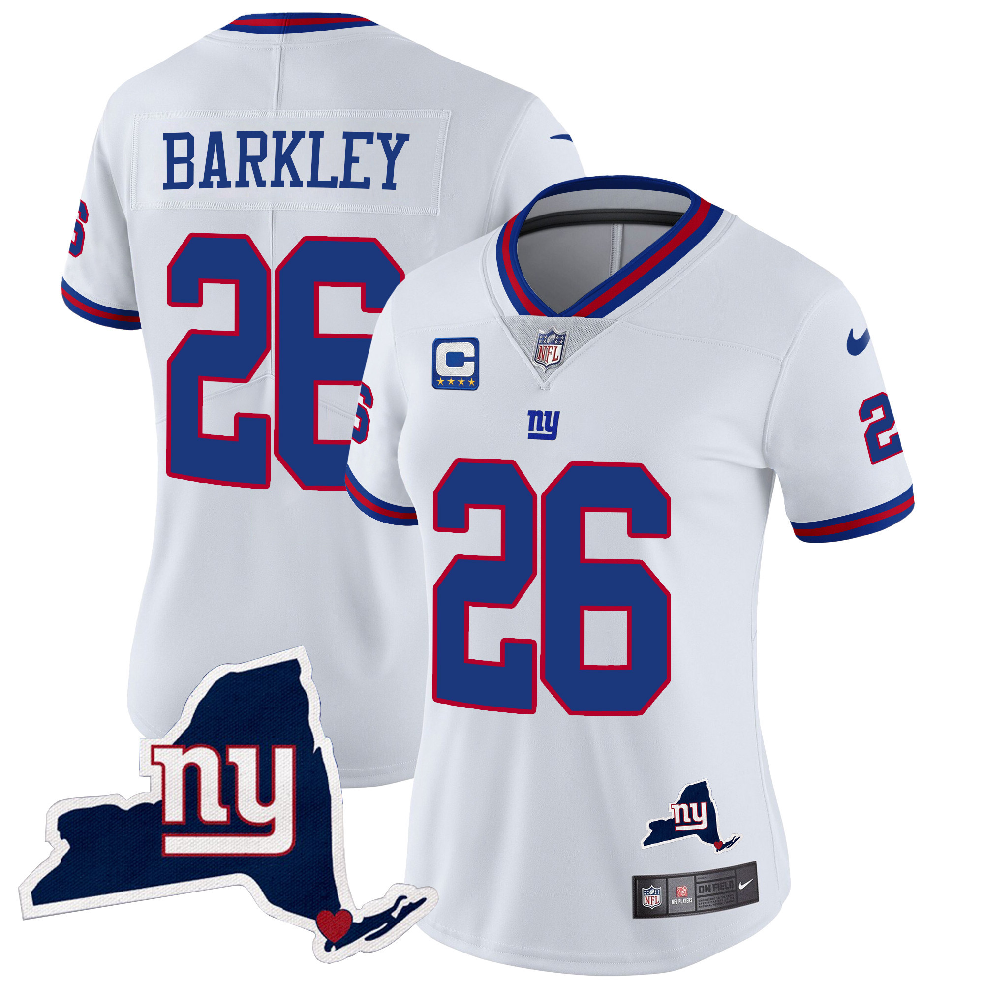 Saquon Barkley Women's New York Giants New York State Map Patch Limited White Jersey - All Stitched