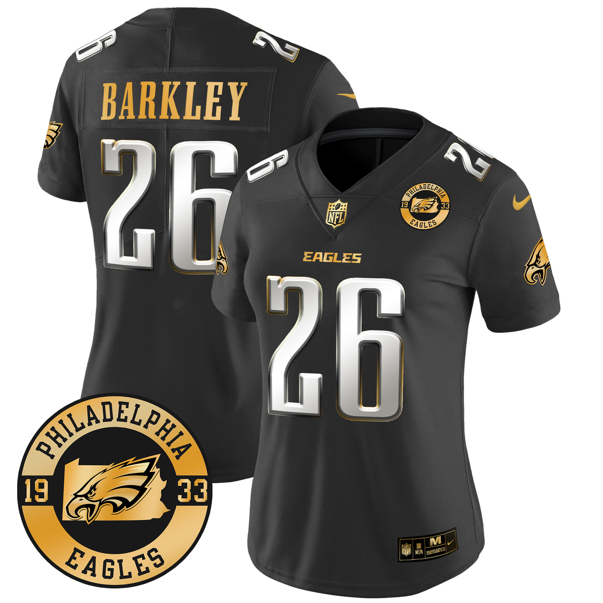 Saquon Barkley Women's Philadelphia Eagles 2024 Gold Vapor Limited Black Limited Jersey - All Stitched
