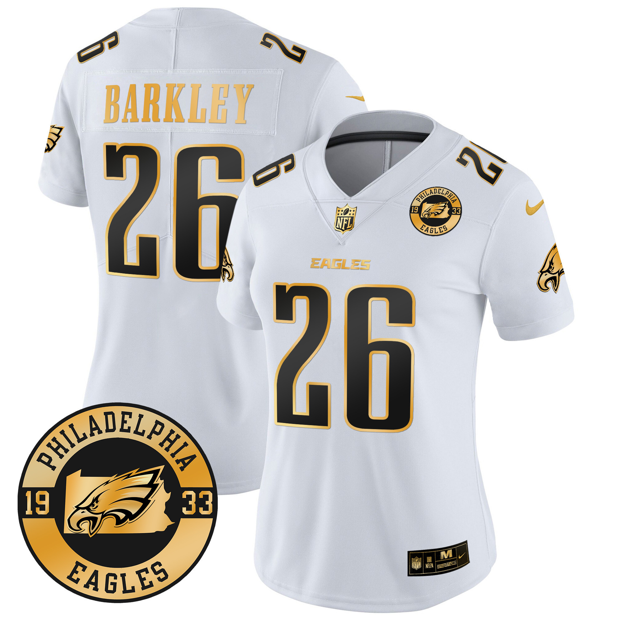 Saquon Barkley Women's Philadelphia Eagles 2024 Gold Vapor Limited White Gold Jersey - All Stitched