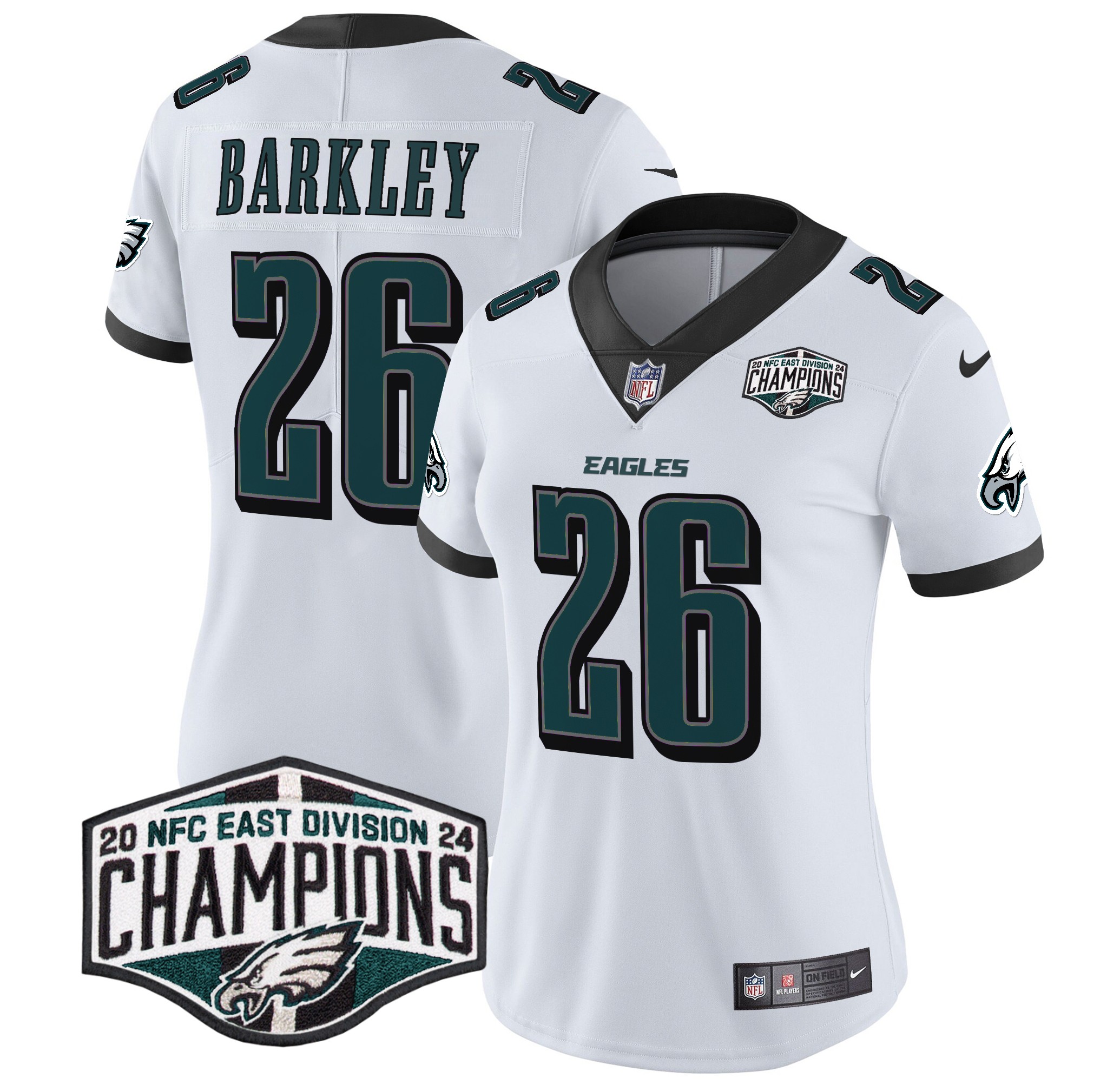 Saquon Barkley Women's Philadelphia Eagles 2024 NFC East Division Champions Vapor Limited White Jersey - All Stitched