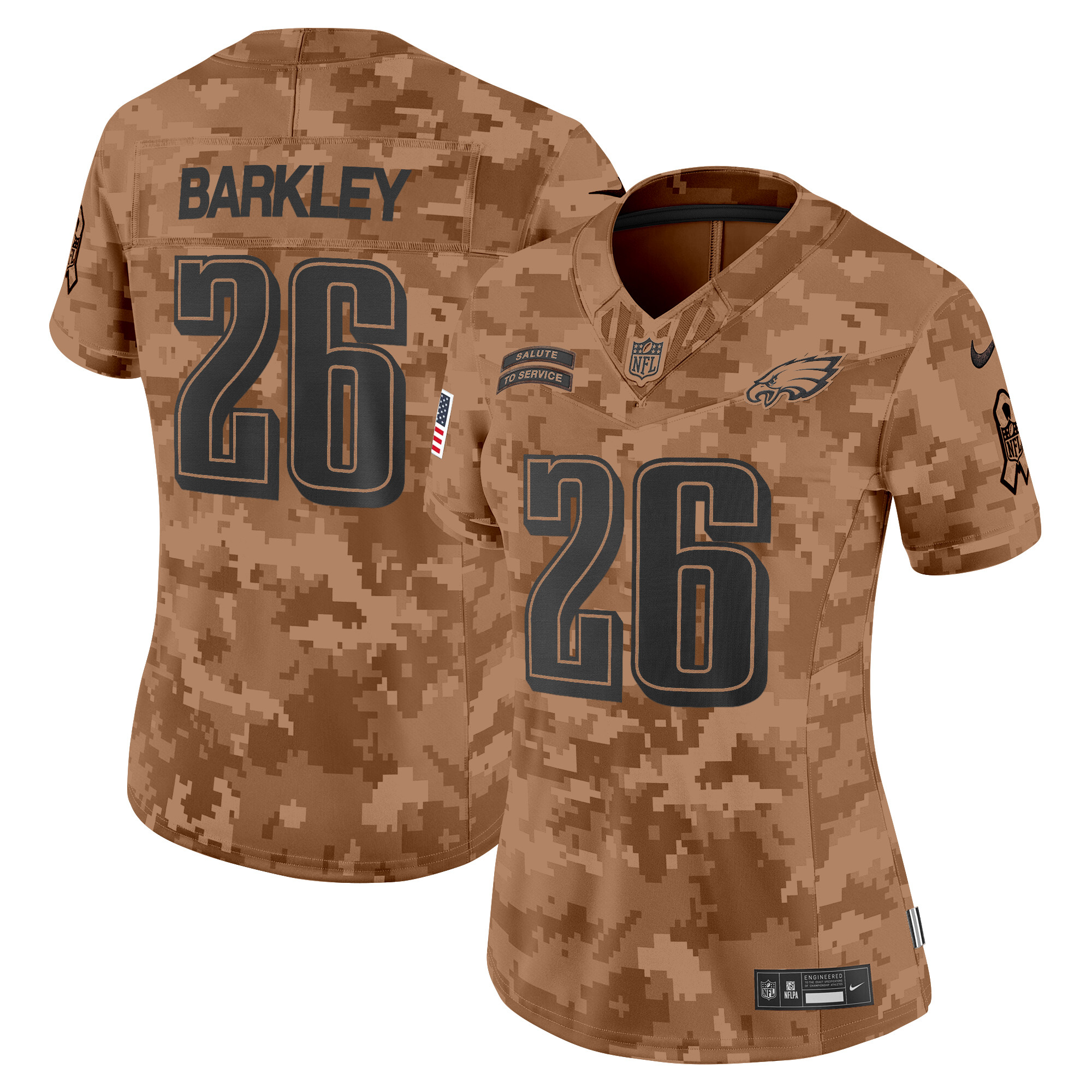 Saquon Barkley Women's Philadelphia Eagles 2024 Salute to Service Vapor Limited Brown Camo Jersey - All Stitched