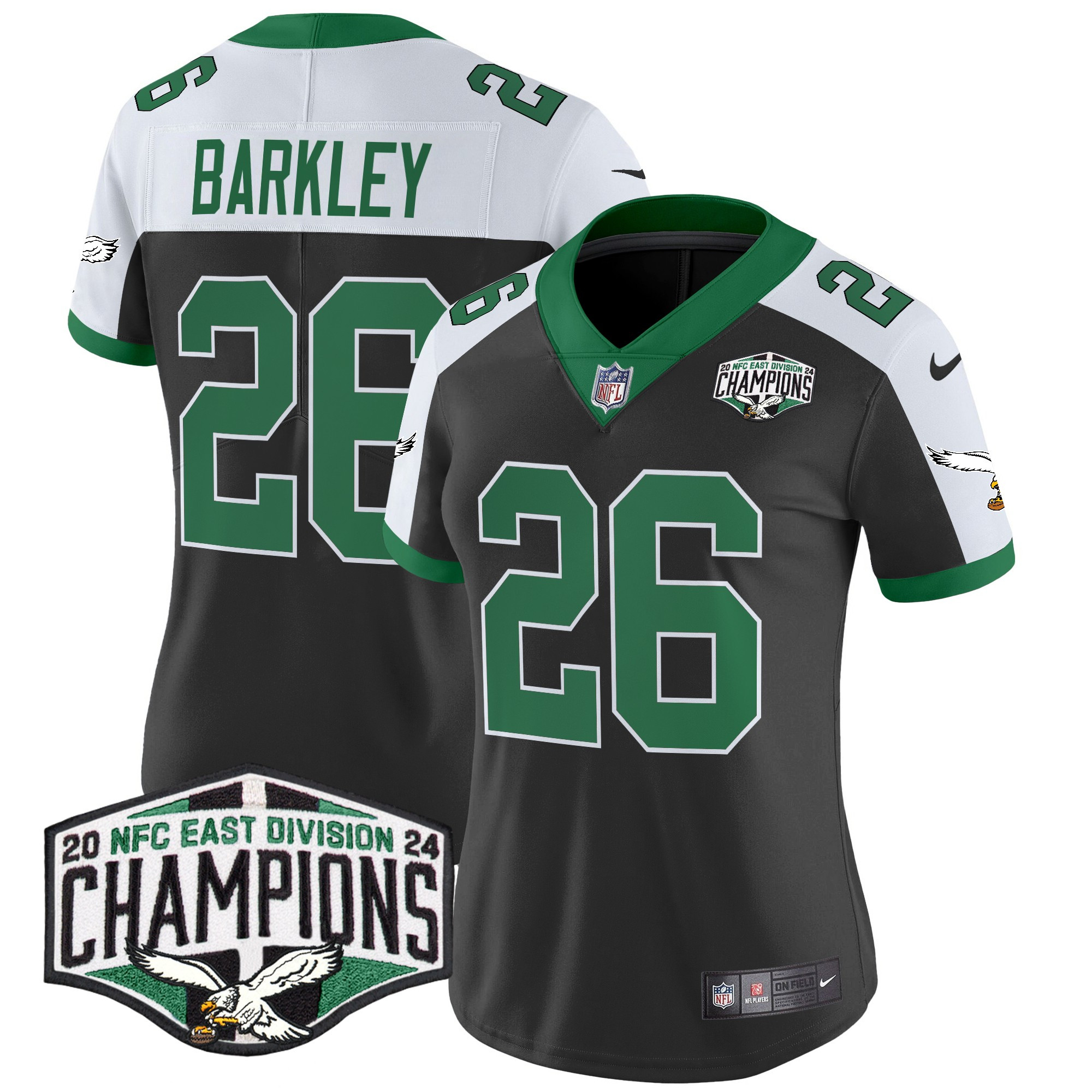 Saquon Barkley Women's Philadelphia Eagles Kelly Green 2024 NFC East Division Champions Vapor Limited Black Alternate Jersey - All Stitched