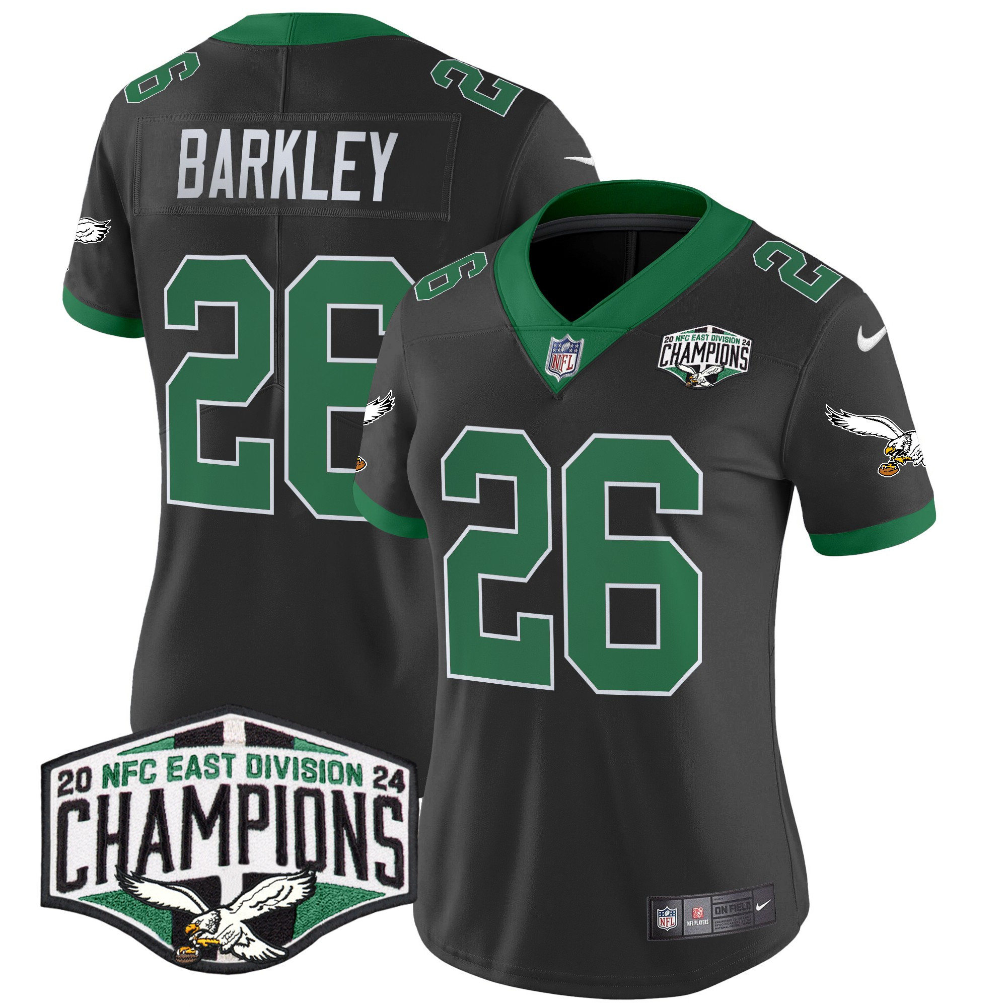 Saquon Barkley Women's Philadelphia Eagles Kelly Green 2024 NFC East Division Champions Vapor Limited Black Jersey - All Stitched