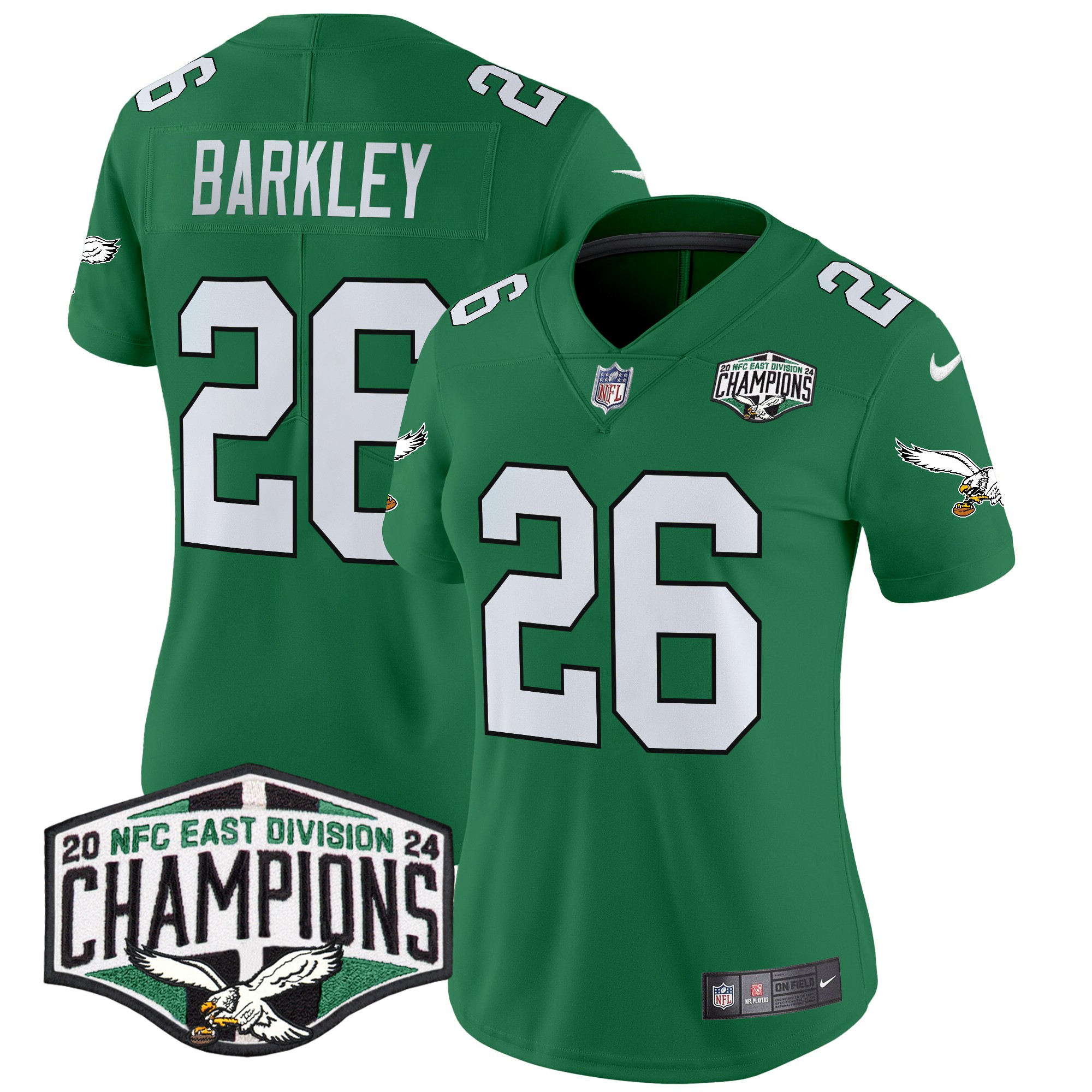 Saquon Barkley Women's Philadelphia Eagles Kelly Green 2024 NFC East Division Champions Vapor Limited Kelly Green Jersey - All Stitched