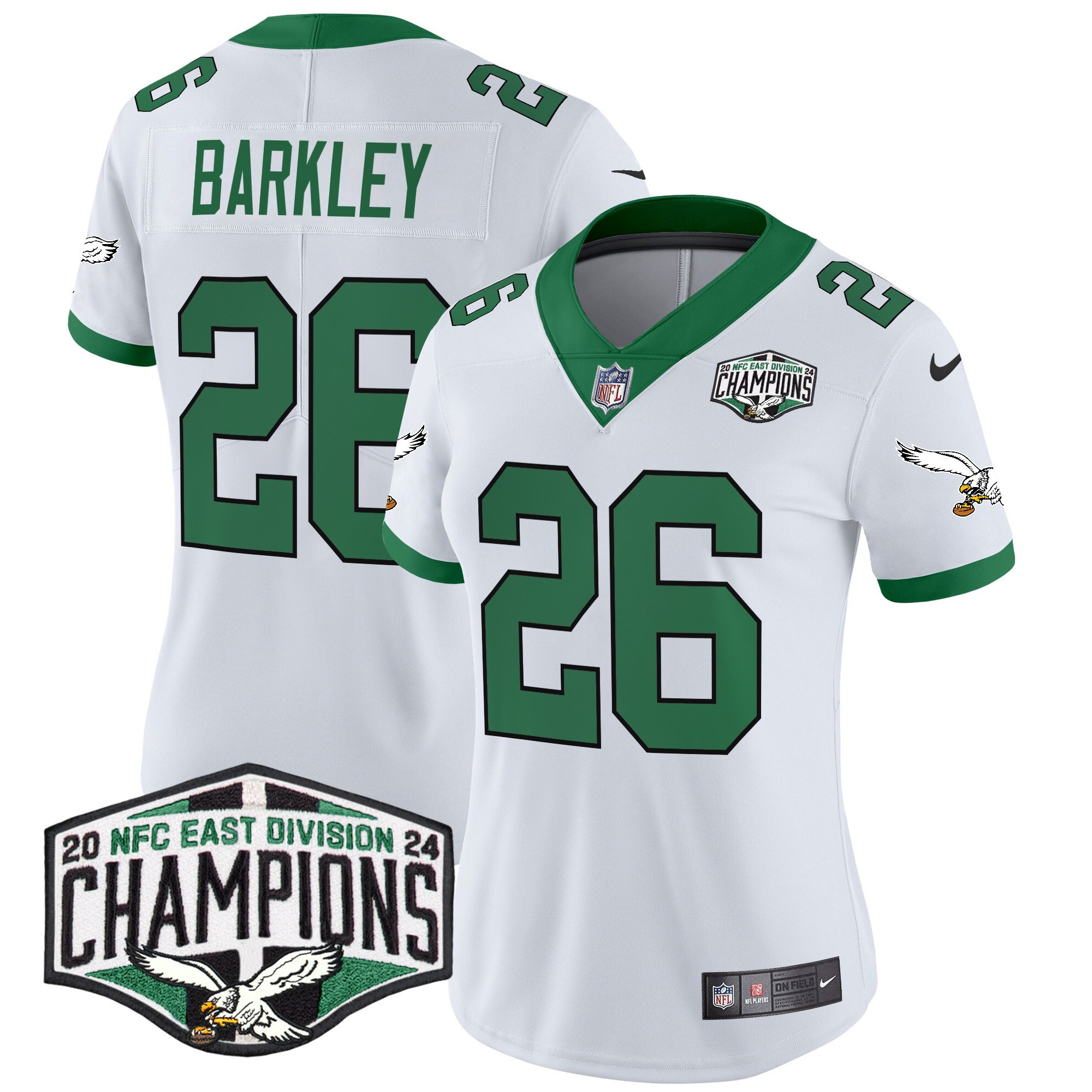 Saquon Barkley Women's Philadelphia Eagles Kelly Green 2024 NFC East Division Champions Vapor Limited Kelly White Jersey - All Stitched