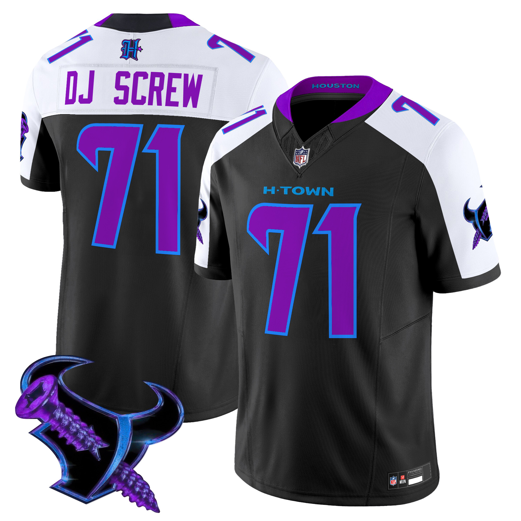 Screw 1971 Men's Houston Texans 2025 DJ Screw Vapor Limited Black Alternate Jersey - All Stitched
