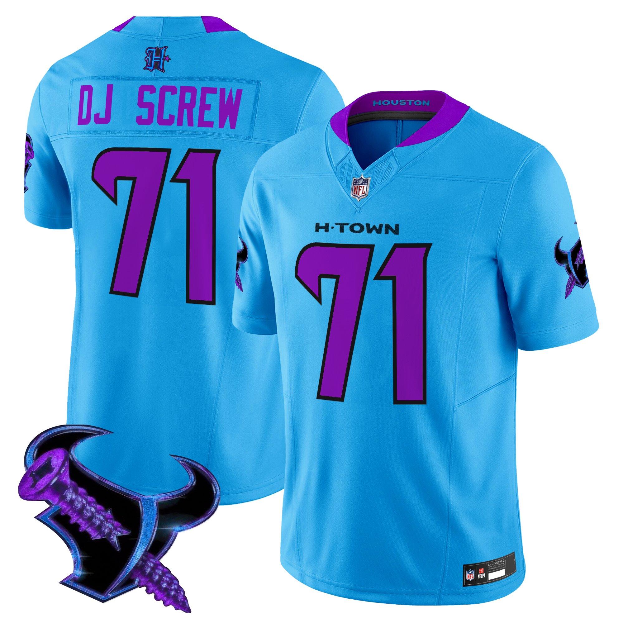 Screw 1971 Men's Houston Texans 2025 DJ Screw Vapor Limited Blue Jersey - All Stitched