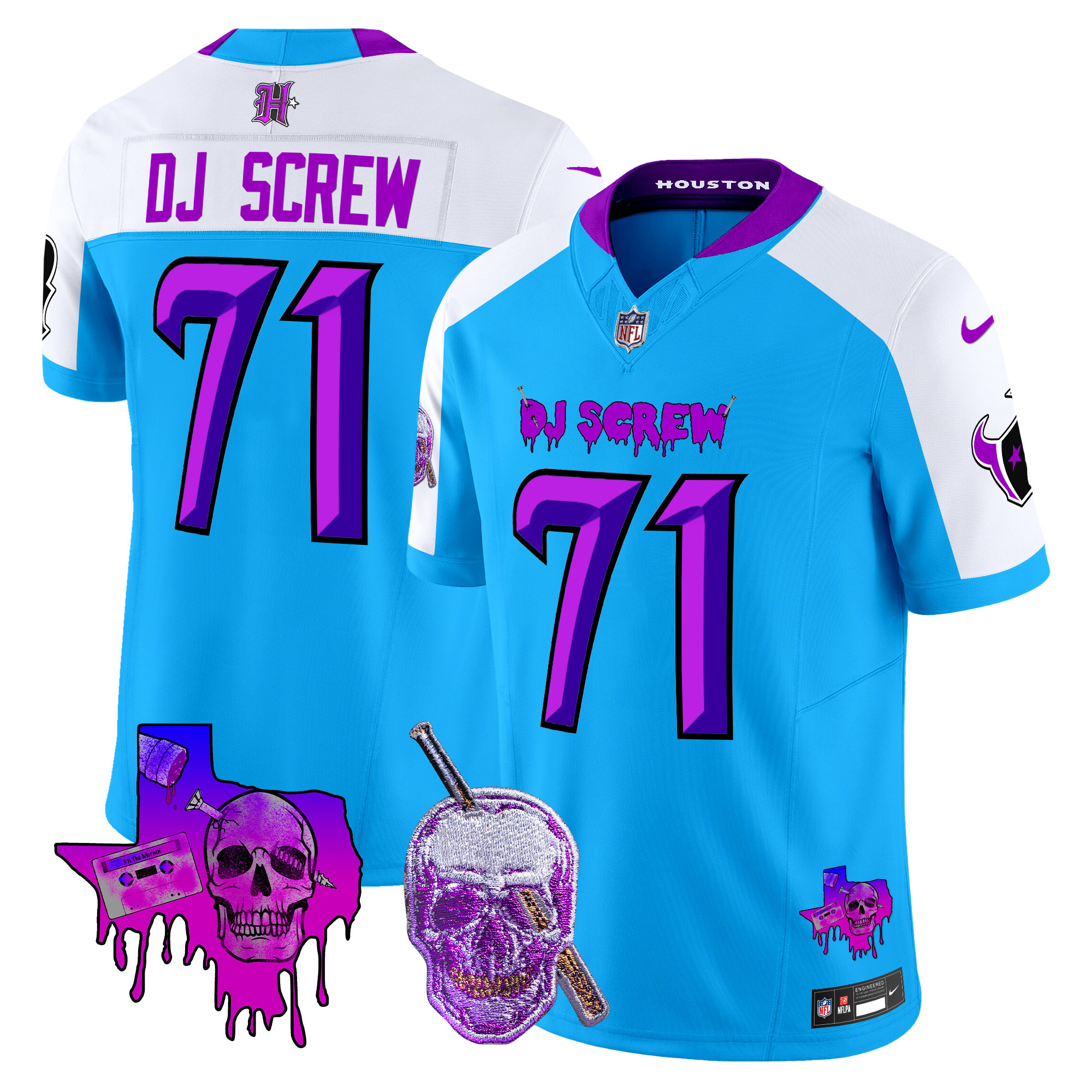 Screw 1971 Men's Houston Texans DJ Screw Vapor Limited Blue Alternate Jersey - All Stitched