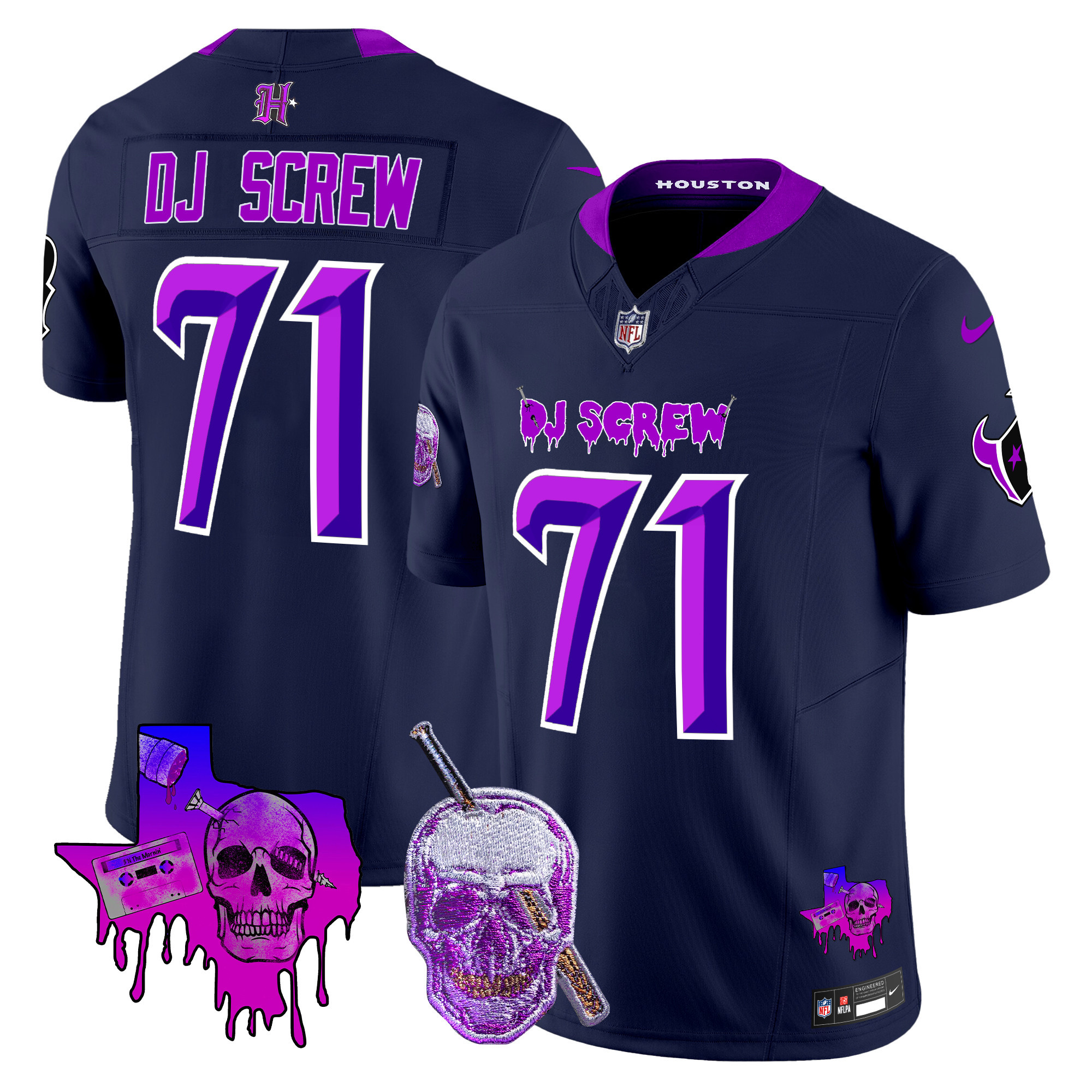 Screw 1971 Men's Houston Texans DJ Screw Vapor Limited Navy Jersey - All Stitched
