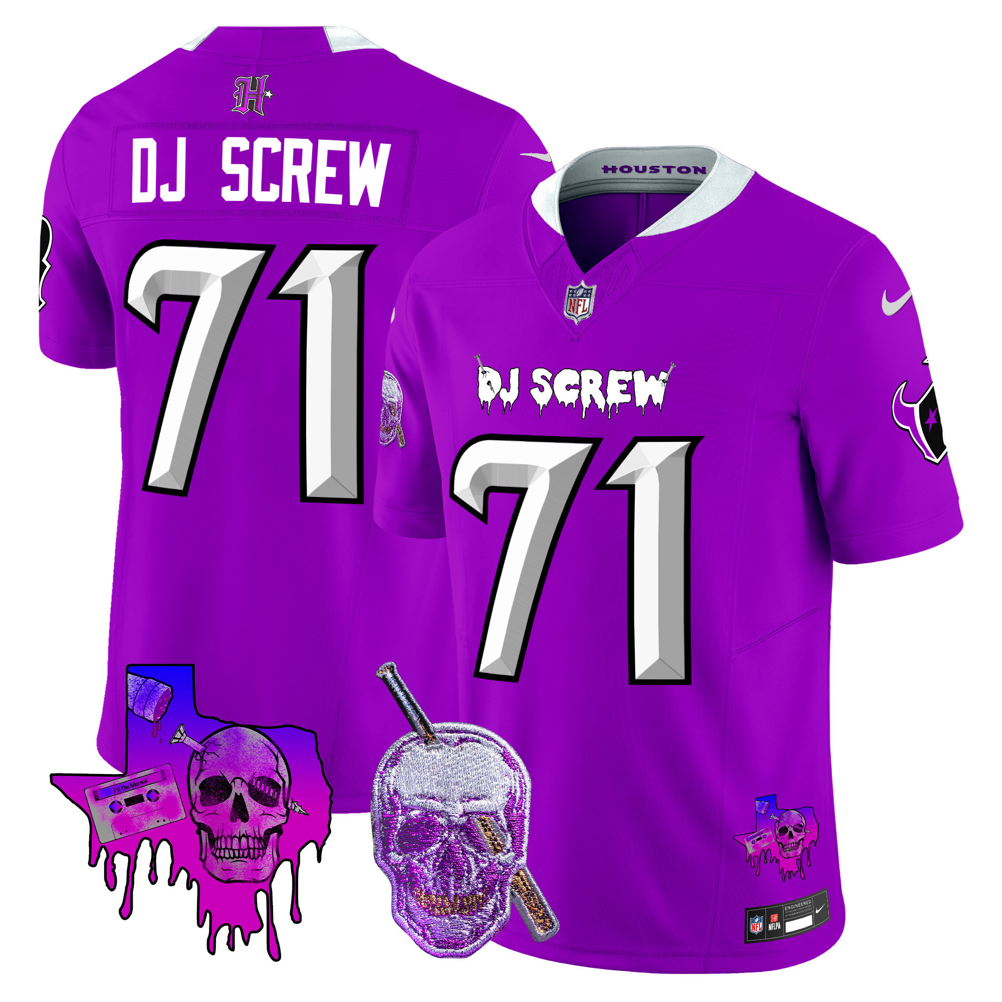 Screw 1971 Men's Houston Texans DJ Screw Vapor Limited Purple Jersey - All Stitched
