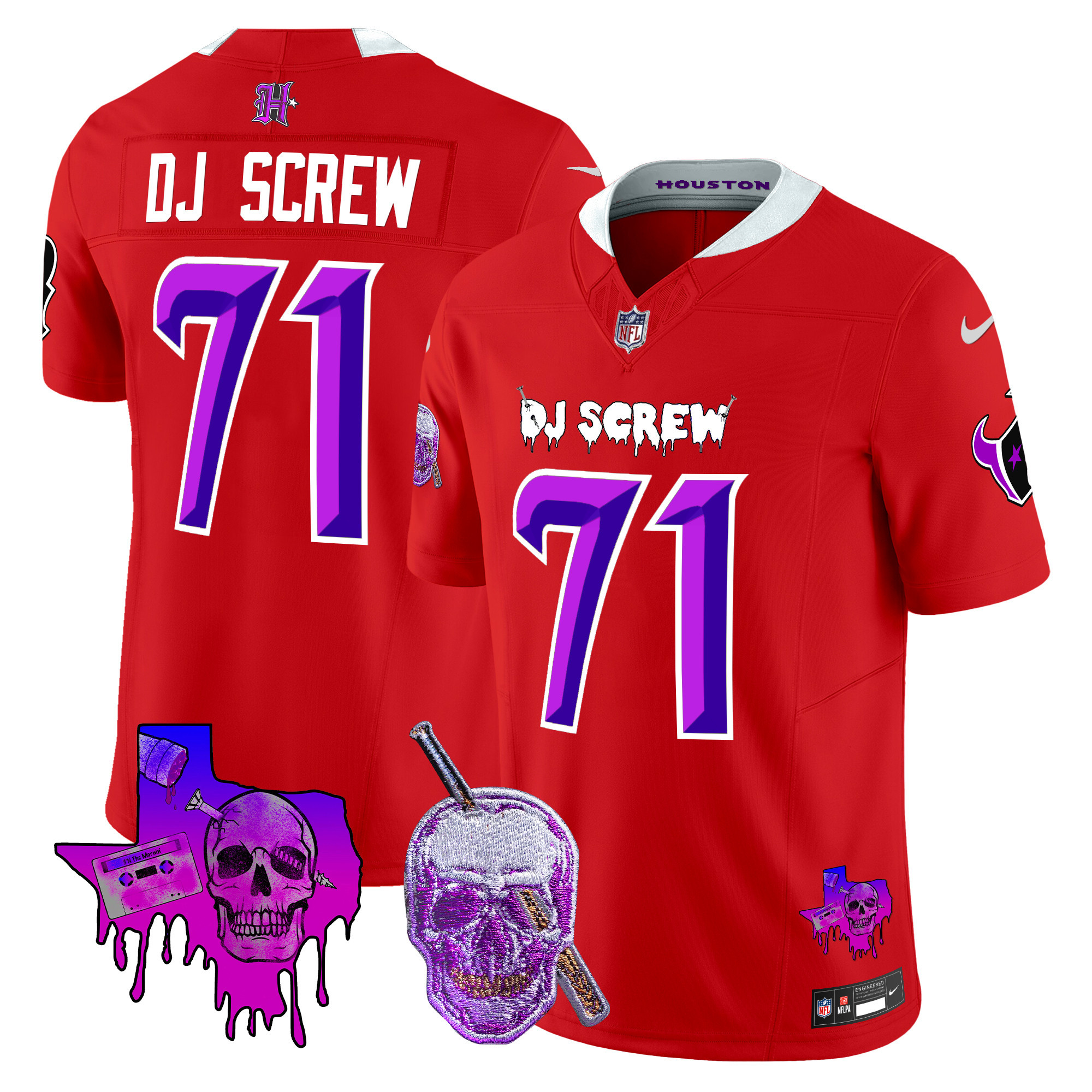 Screw 1971 Men's Houston Texans DJ Screw Vapor Limited Red Jersey - All Stitched