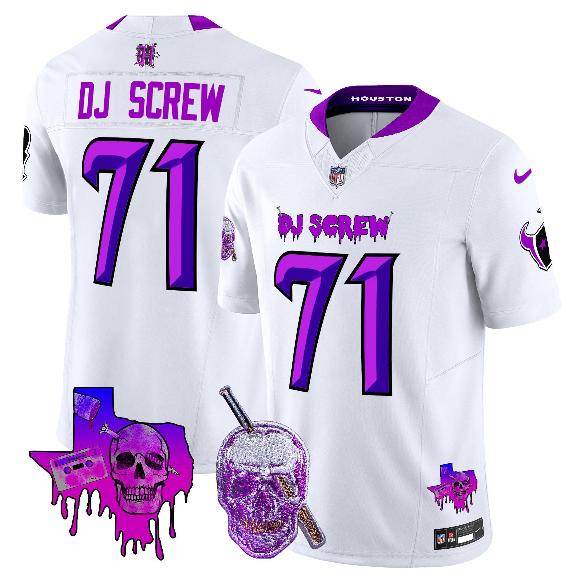 Screw 1971 Men's Houston Texans DJ Screw Vapor Limited White Jersey - All Stitched
