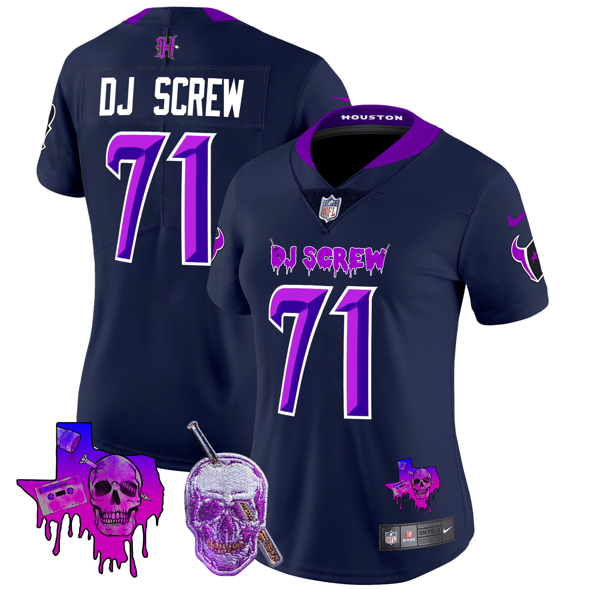 Screw 1971 Women's Houston Texans DJ Screw Vapor Limited Navy Limited Jersey - All Stitched