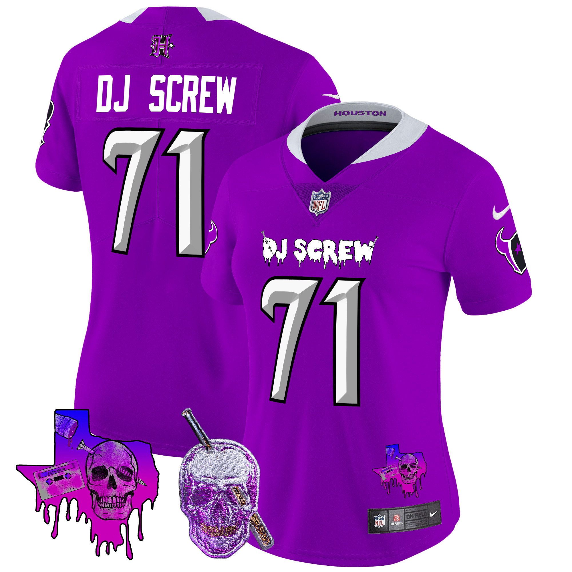 Screw 1971 Women's Houston Texans DJ Screw Vapor Limited Purple Jersey - All Stitched