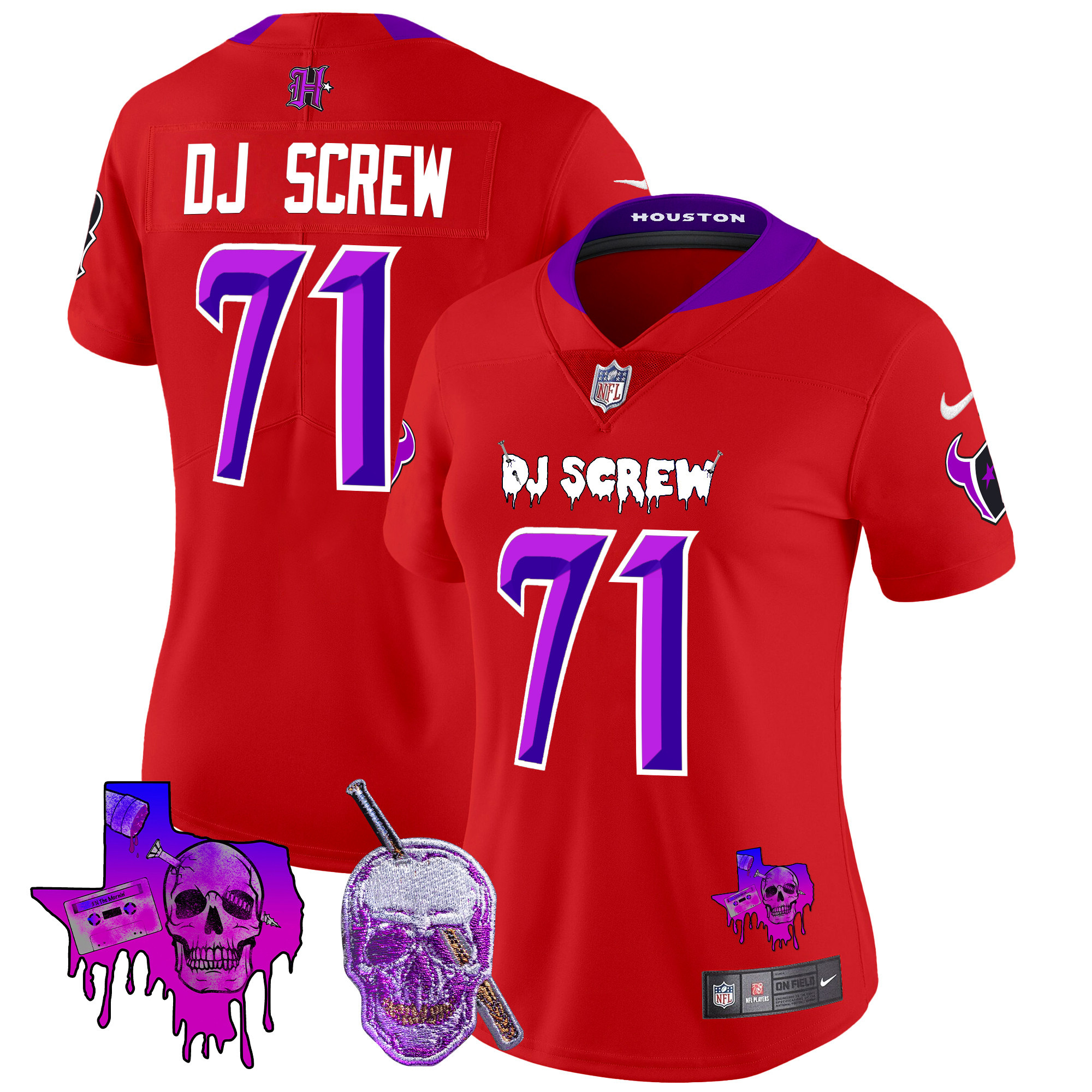 Screw 1971 Women's Houston Texans DJ Screw Vapor Limited Red Jersey - All Stitched