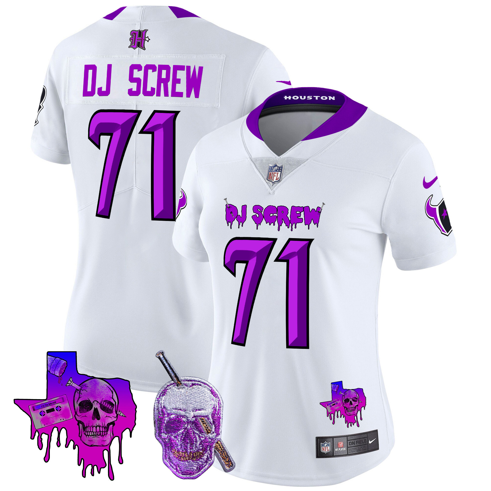 Screw 1971 Women's Houston Texans DJ Screw Vapor Limited White Jersey - All Stitched