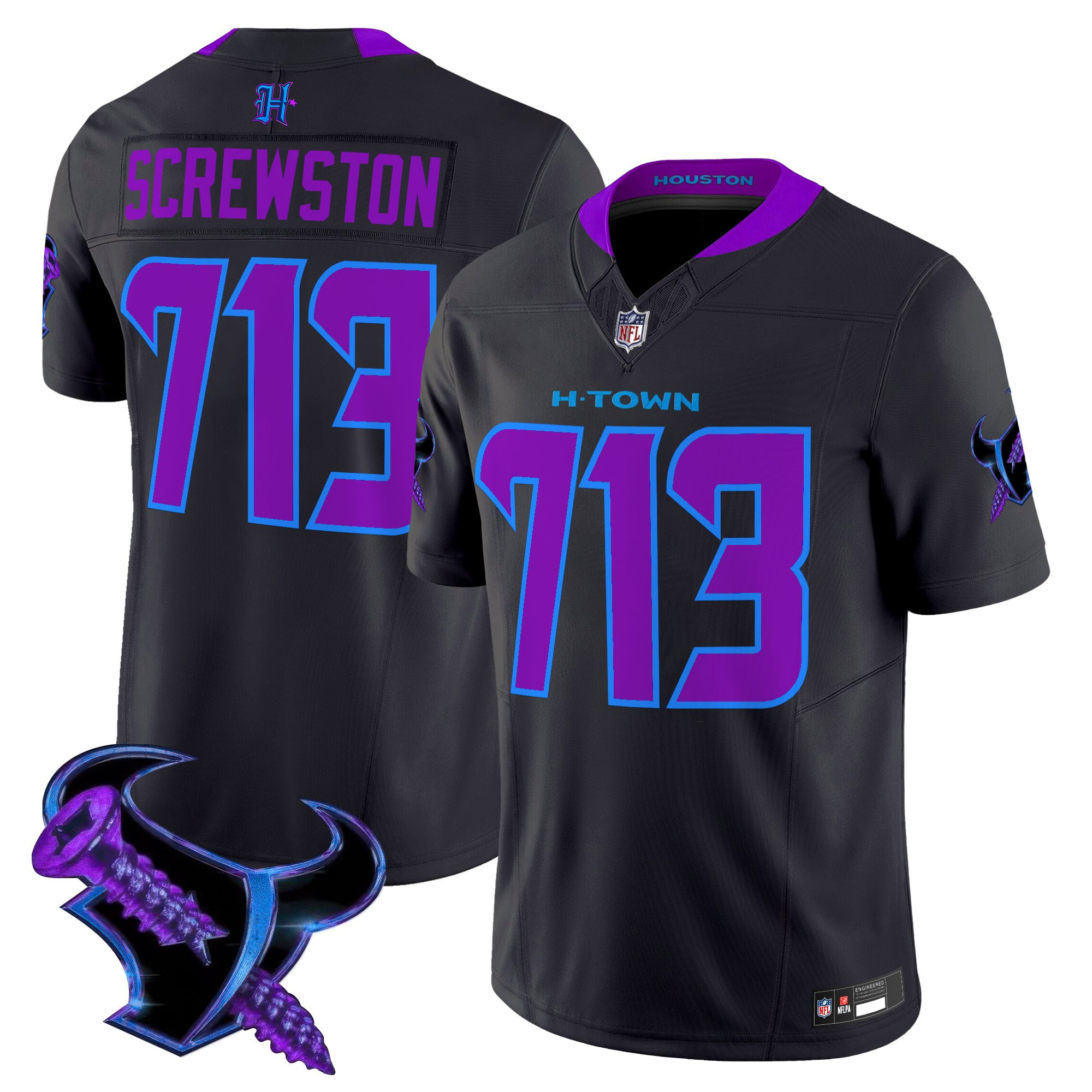 Screwston 713 Men's Houston Texans 2025 DJ Screw Vapor Limited Navy Jersey - All Stitched