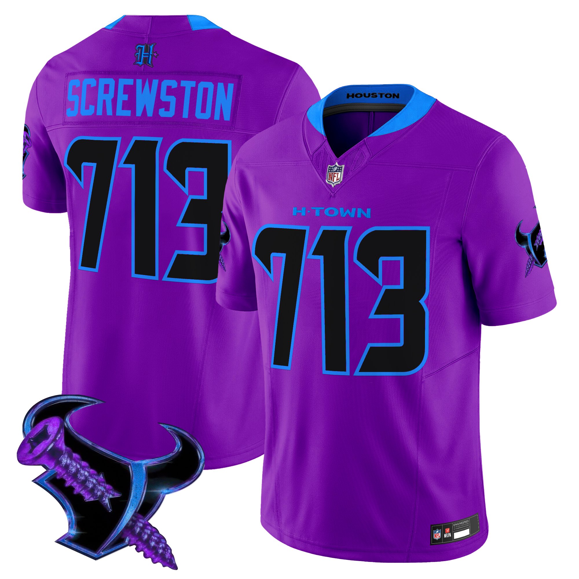 Screwston 713 Men's Houston Texans 2025 DJ Screw Vapor Limited Purple Jersey - All Stitched