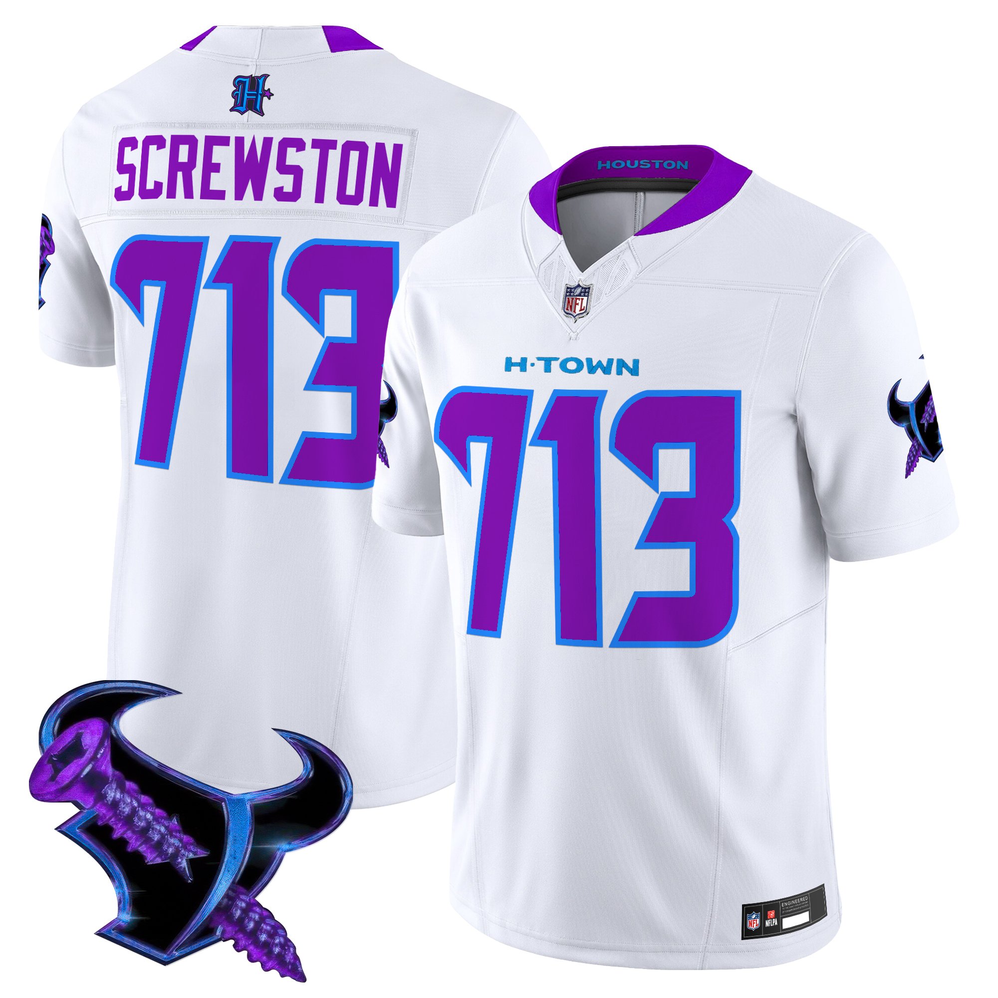 Screwston 713 Men's Houston Texans 2025 DJ Screw Vapor Limited White Jersey - All Stitched